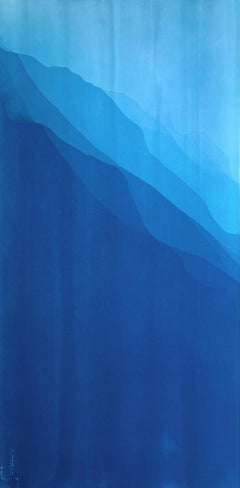 Sea Cliffs 6 (Handgedruckte abstrakte Cyanotypie von 40 x 20 Zoll)