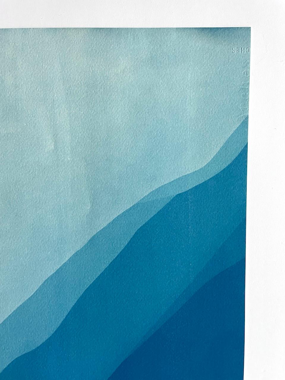 Cliffs de mer 7 (cyanotype abstrait imprimé à la main de 40 x 20 pouces) en vente 8