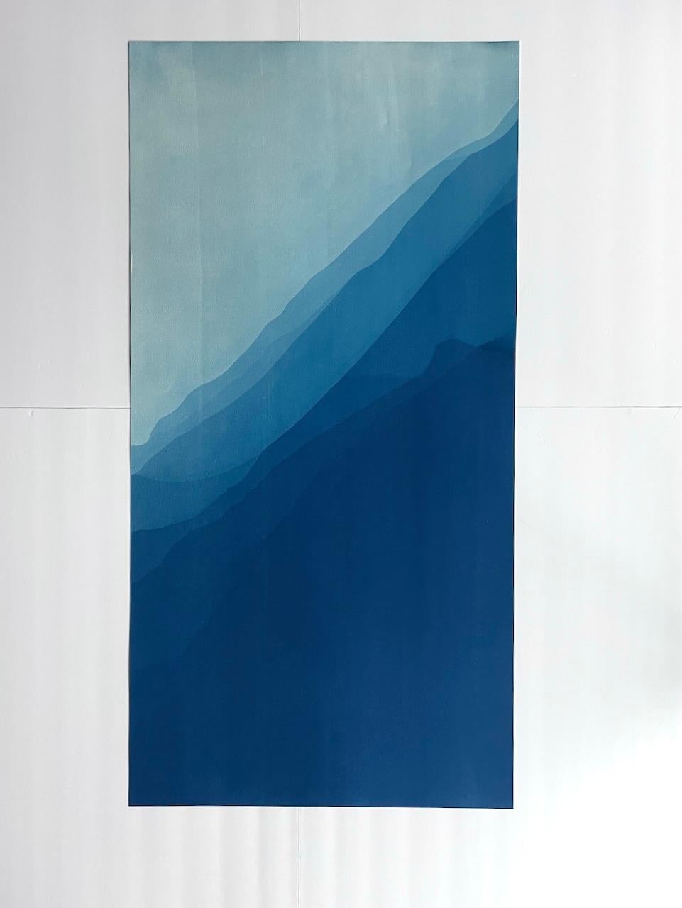 Cliffs de mer 7 (cyanotype abstrait imprimé à la main de 40 x 20 pouces) en vente 2