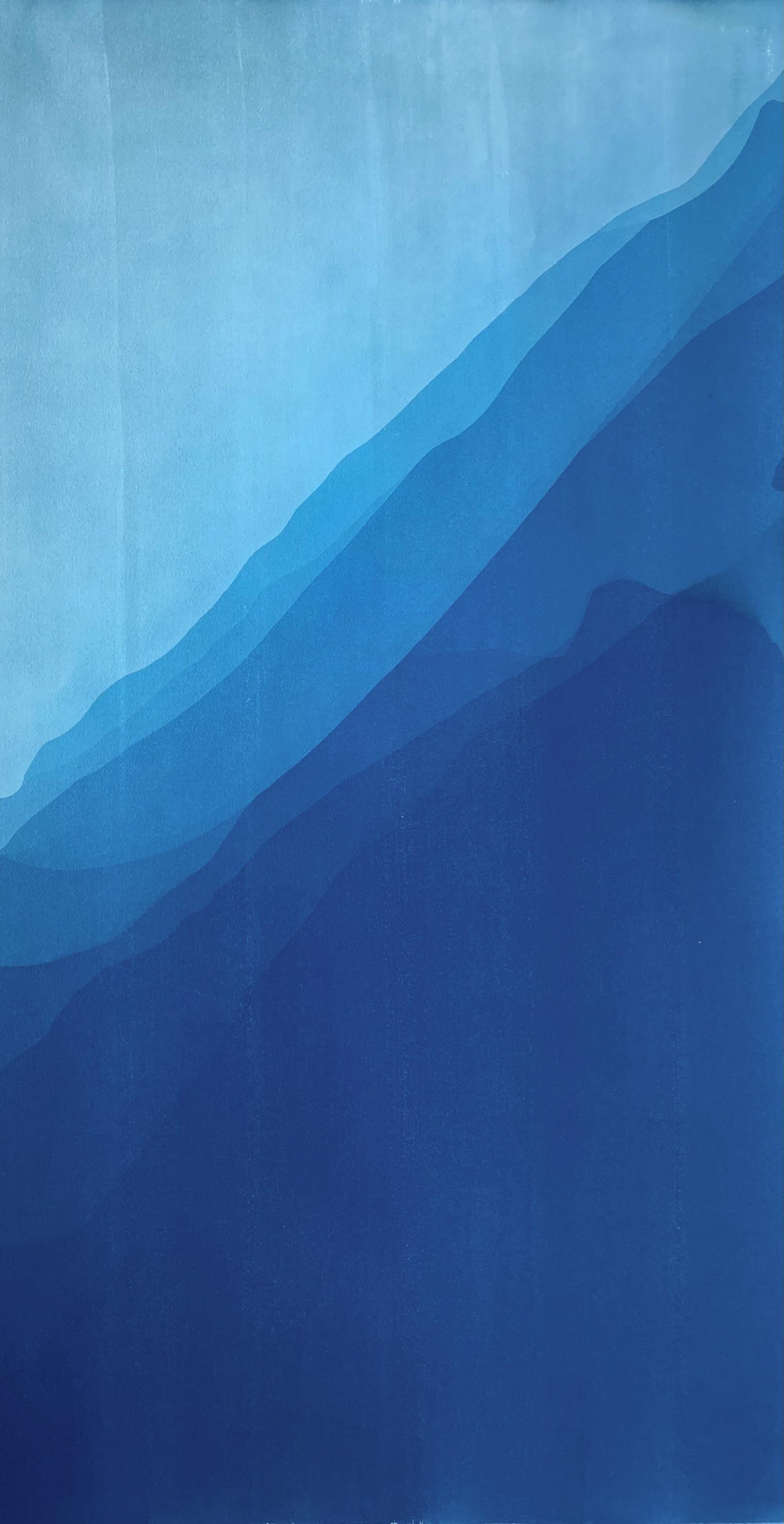Christine So Abstract Photograph - Sea Cliffs 7 (Hand-printed 40 x 20 inch abstract cyanotype)