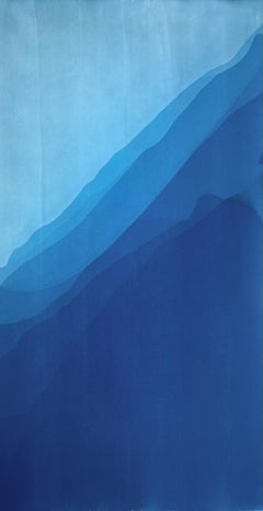 Sea Cliffs 7 (Handgedruckte abstrakte Cyanotypie von 40 x 20 Zoll)