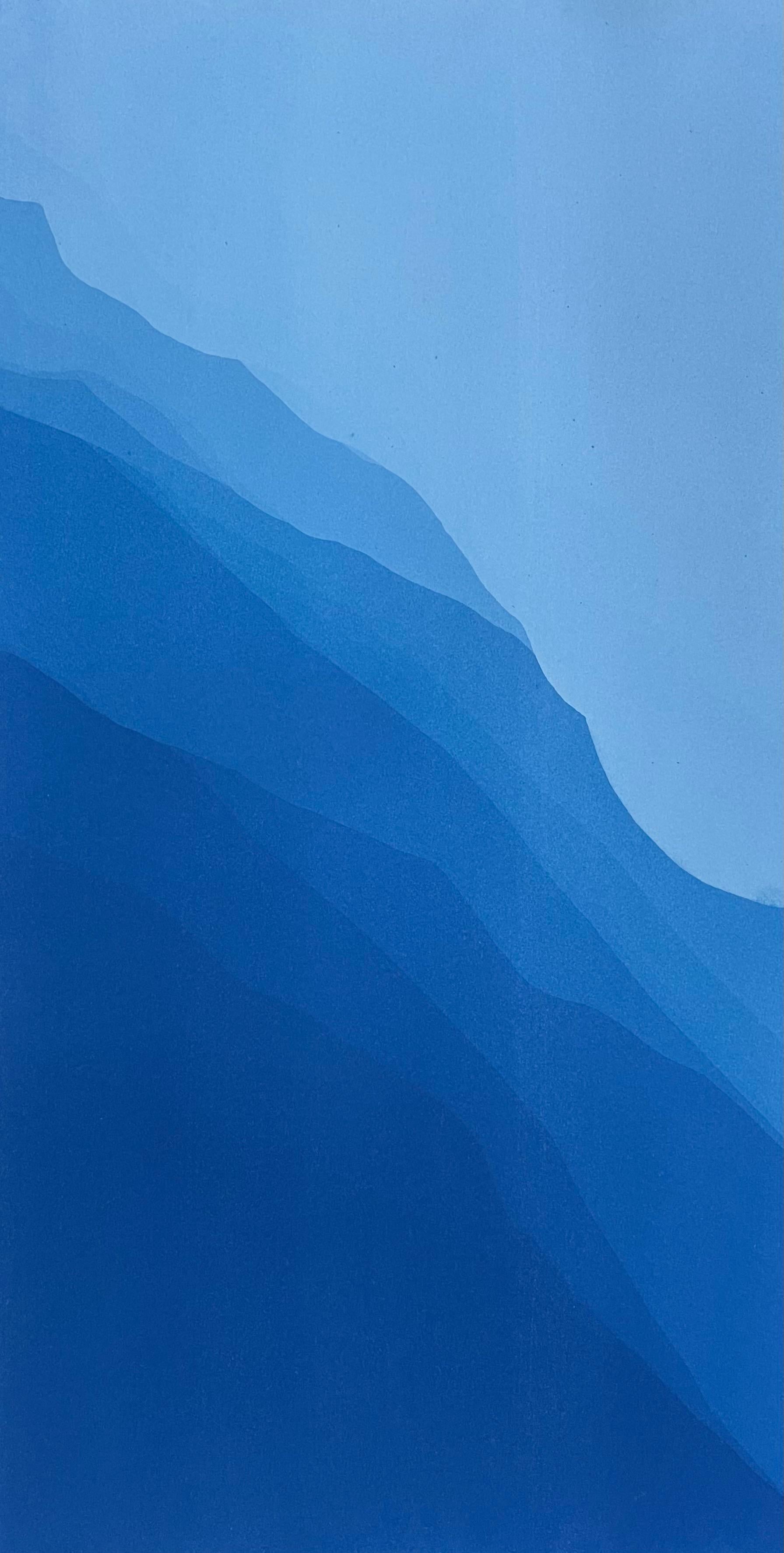 Sea Cliffs Diptych II ( Pair abstract cyanotypes each framed to 25 x 15) - Photograph by Christine So