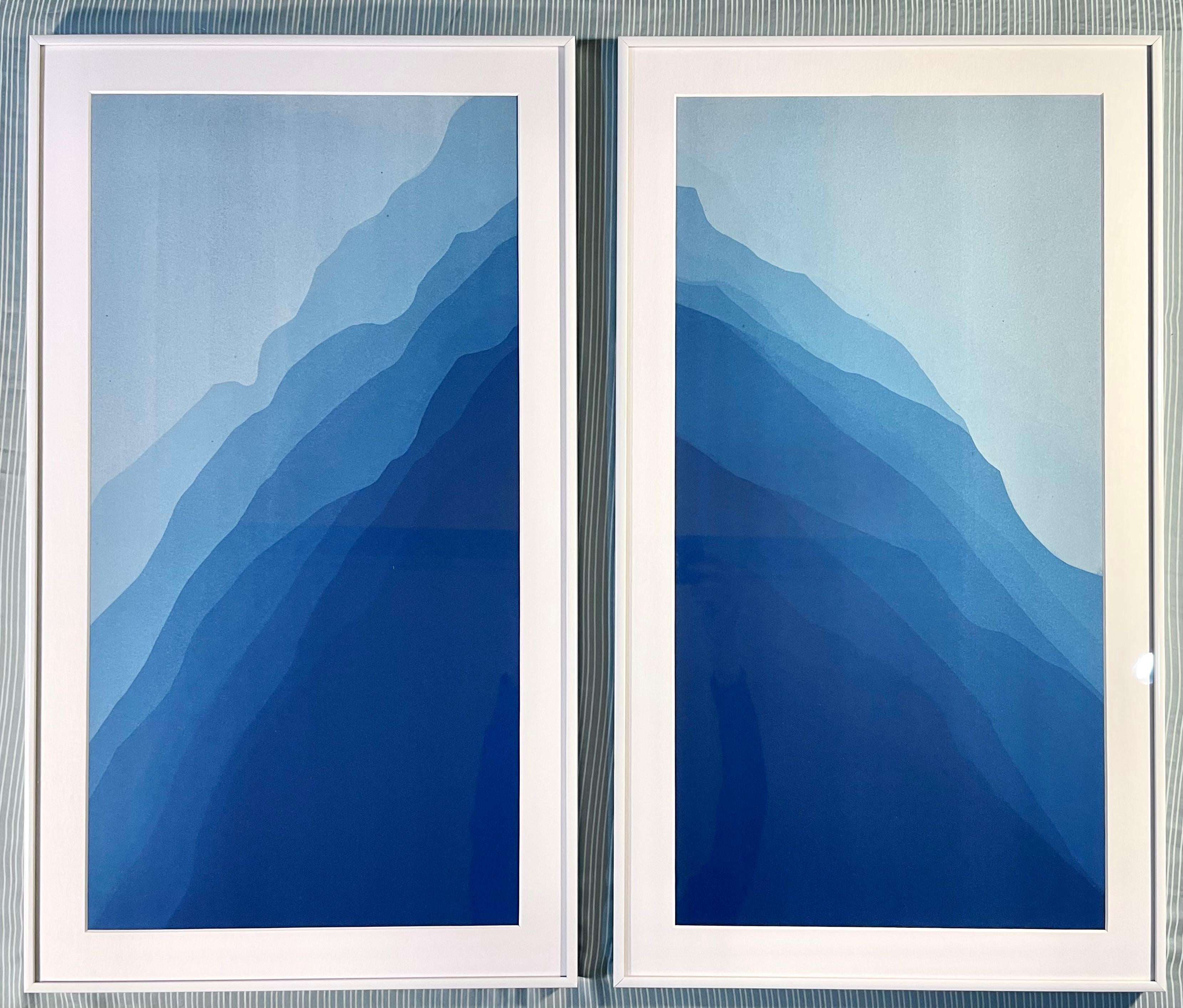 Sea Cliffs Diptych II ( Pair abstract cyanotypes each framed to 25 x 15) For Sale 1