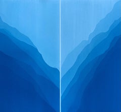Sea Cliffs Diptych II ( Pair abstract cyanotypes each framed to 25 x 15)