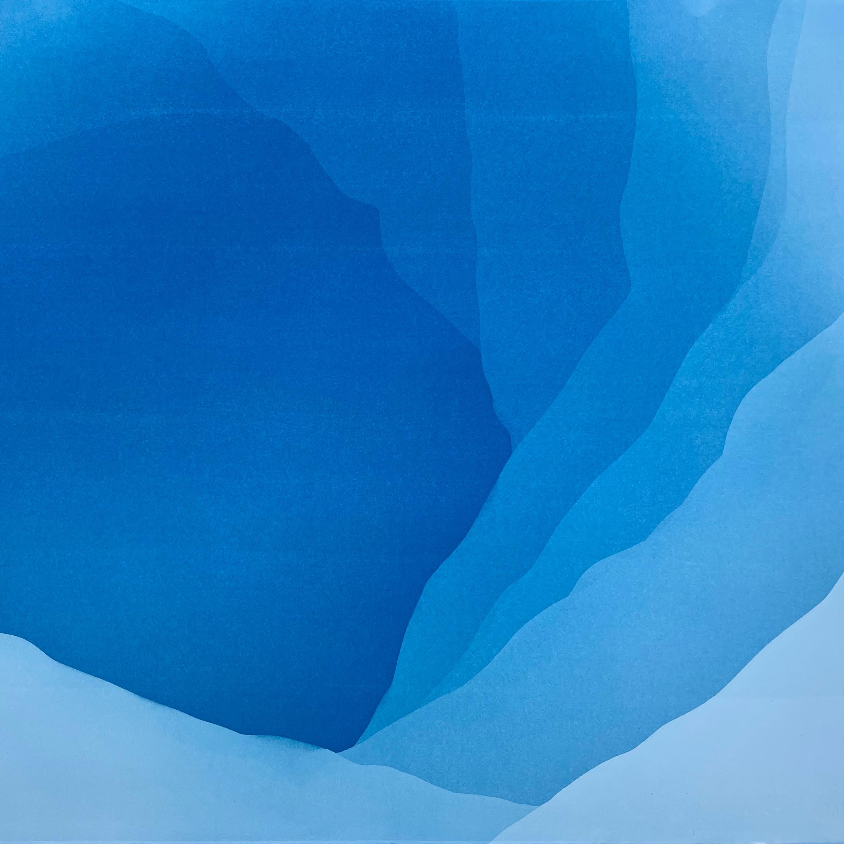 Christine So Abstract Photograph - Tumbling Wave 4 (21 x 21"  square abstract cyanotype)