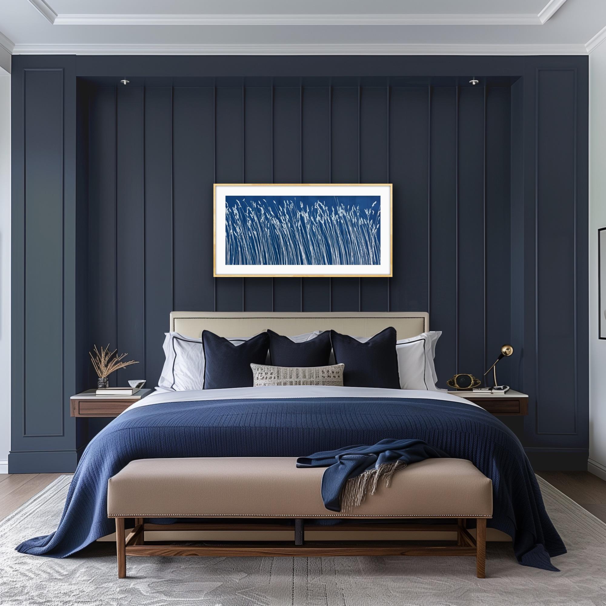 Wild Reeds (cyanotype/ monotype, 18x 45 inches) For Sale 11