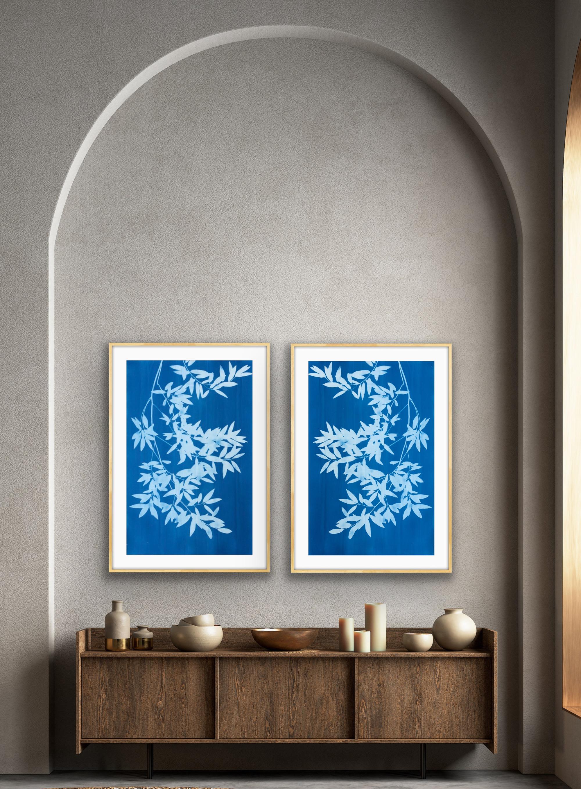 Bay Laurel Diptych (Hand-printed cyanotype, 40 x 52 inches combined) - Print by Christine So