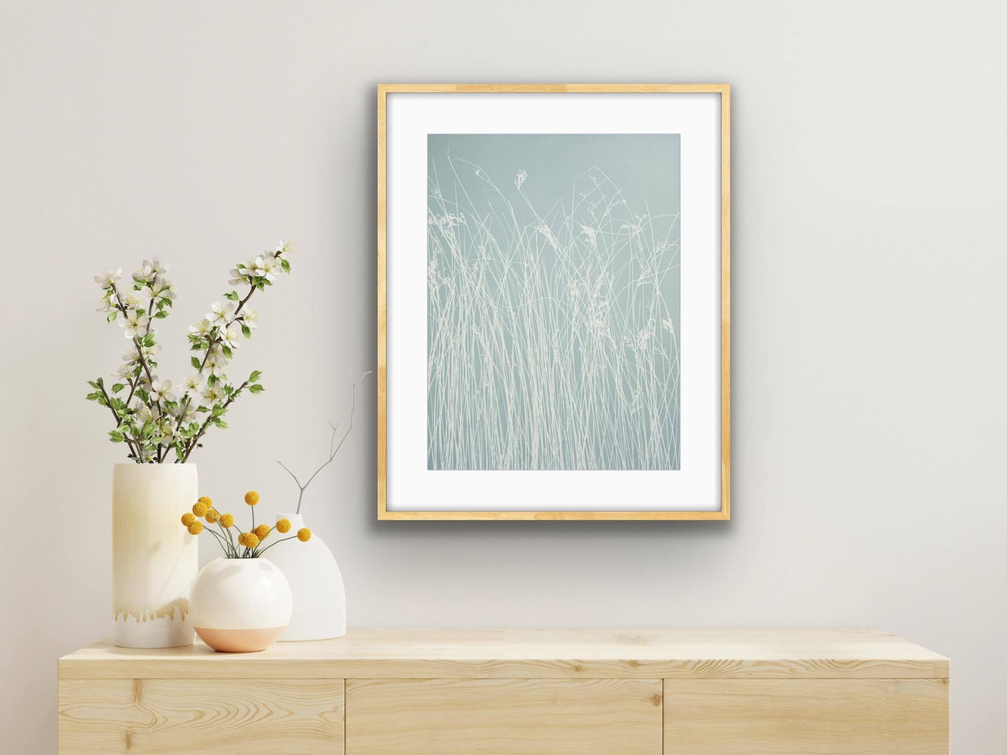 Cloudy Day Marsh Grass II (hand-printed botanical cyanotype, 24 x 18 inches) - Photograph by Christine So