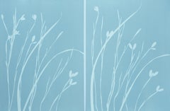 Foggy Iris Diptych (two 24 x 18" cyanotypes)