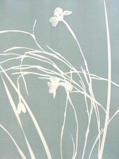 Misty Iris (hand-printed botanical cyanotype, 24 x 18 inches)