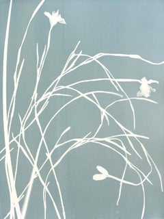 Misty Iris II (hand-printed botanical cyanotype, 24 x 18 inches)