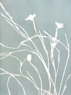 Misty Iris III (hand-printed botanical cyanotype, 24 x 18 inches)