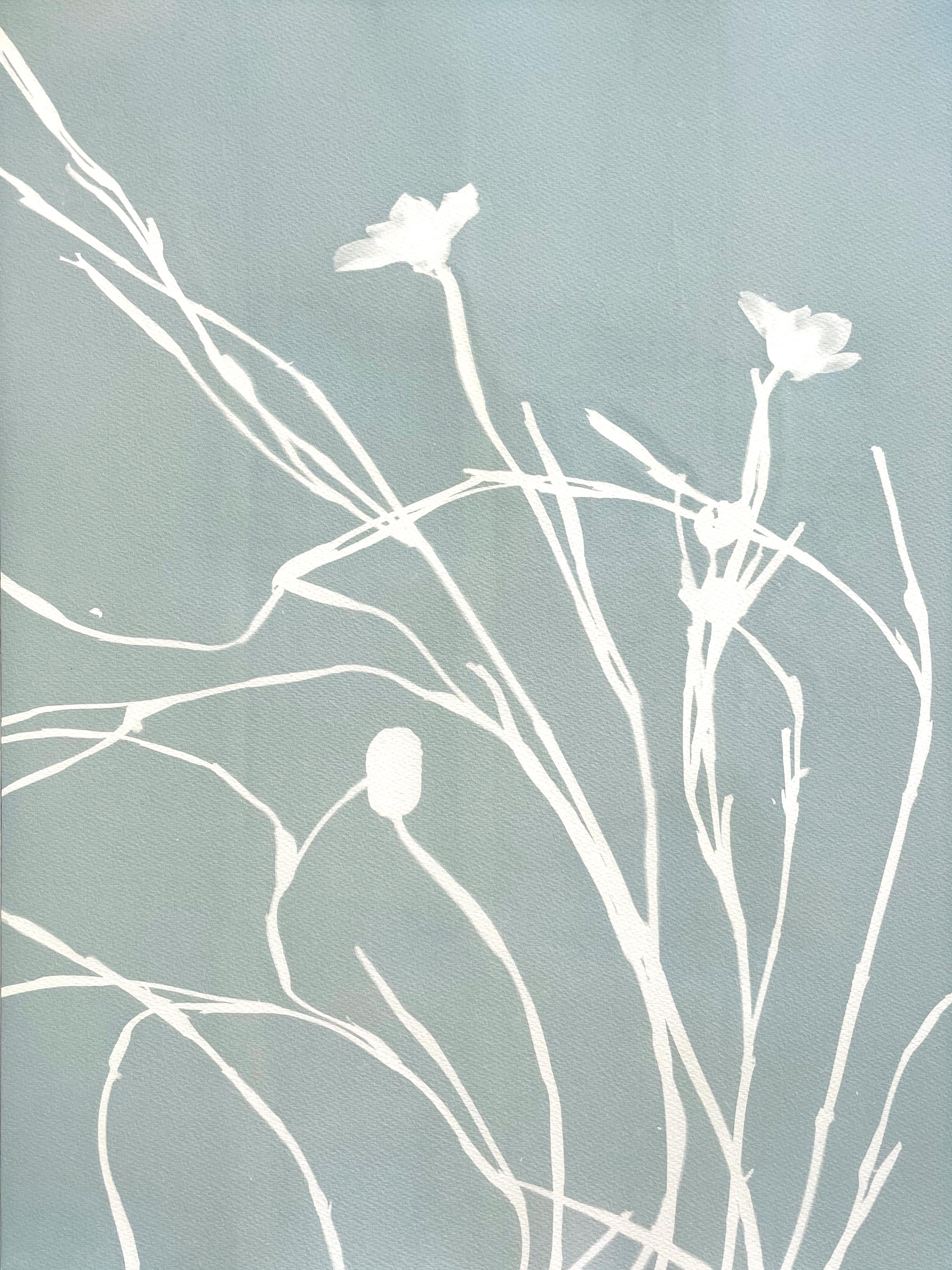Misty Iris Triptych (3 hand-printed botanical cyanotypes, 24 x 18 in. each) - Gray Still-Life Print by Christine So