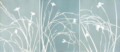 Misty Iris Triptych (3 hand-printed botanical cyanotypes, 24 x 18 in. each)