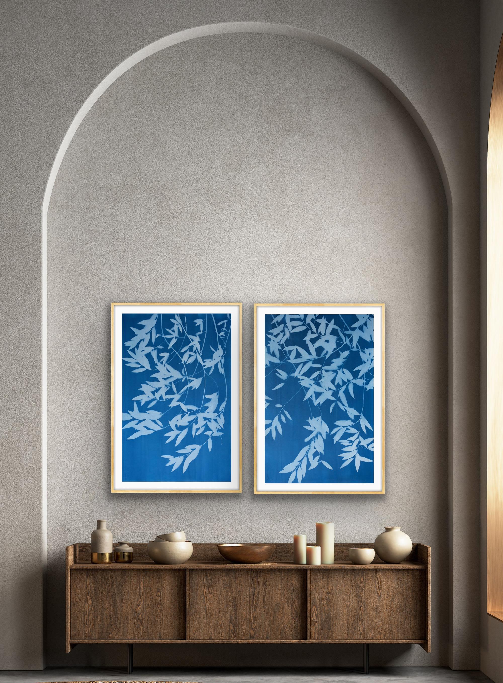 Night Laurel Diptych (Hand-printed cyanotype, 40 x 52 inches combined) For Sale 2