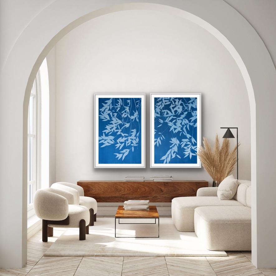 Night Laurel Diptych (Hand-printed cyanotype, 40 x 52 inches combined) For Sale 4