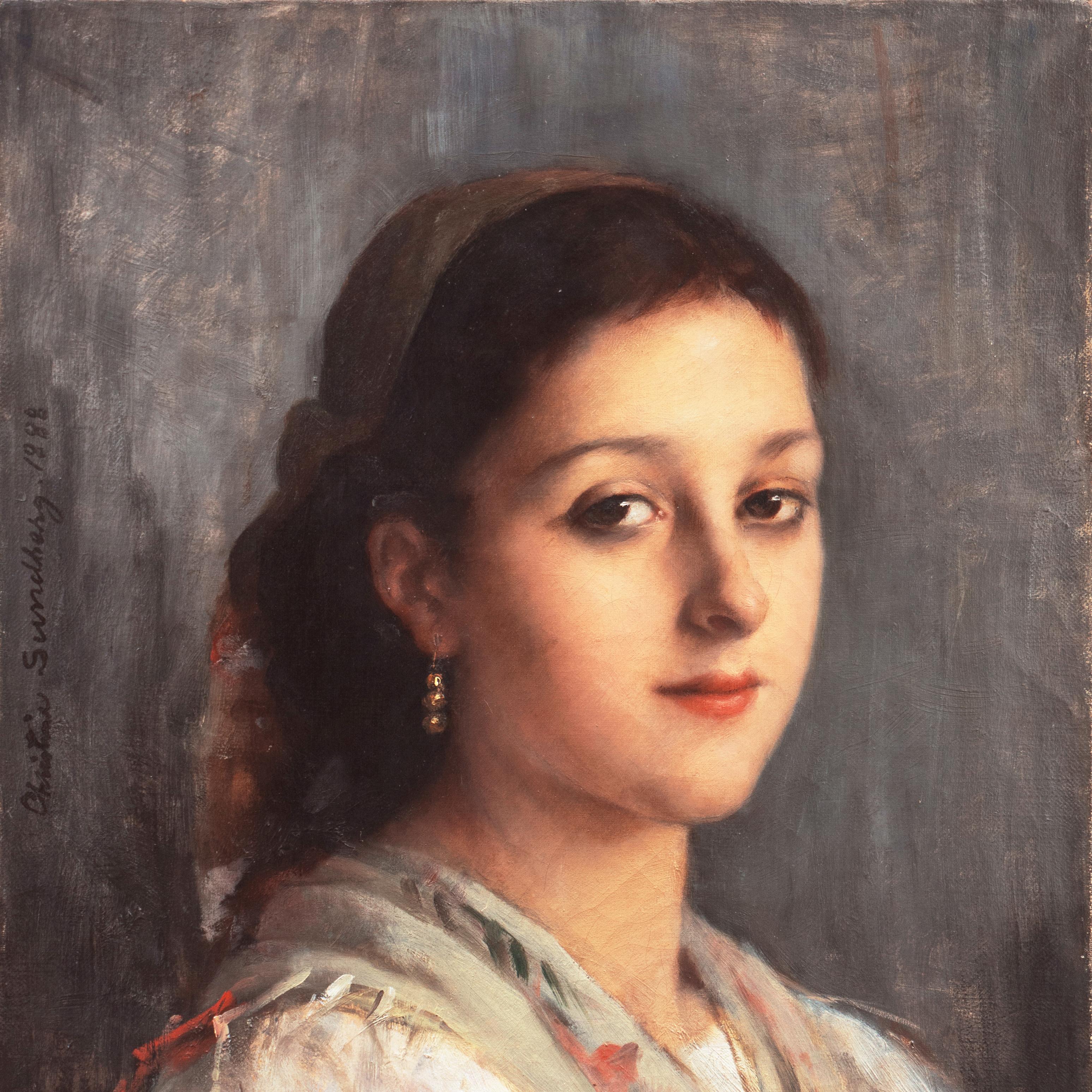 Jeune femme à la boucle d'oreille en or