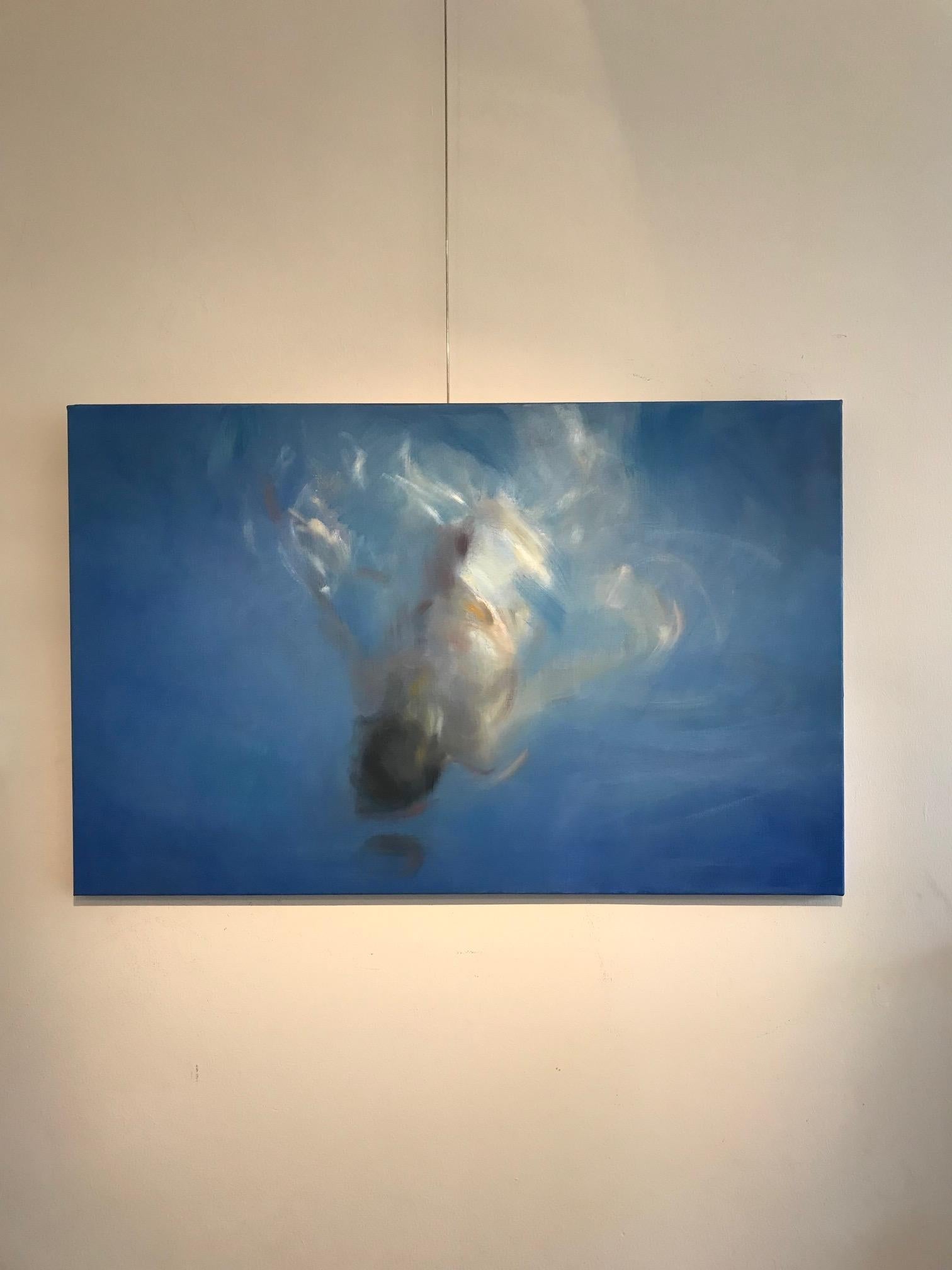 ''Dive'' Contemporary Painting of a Boy Diving in a Pool 1