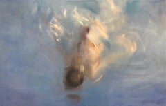 ''Dive'' Contemporary Painting of a Boy Diving in a Pool