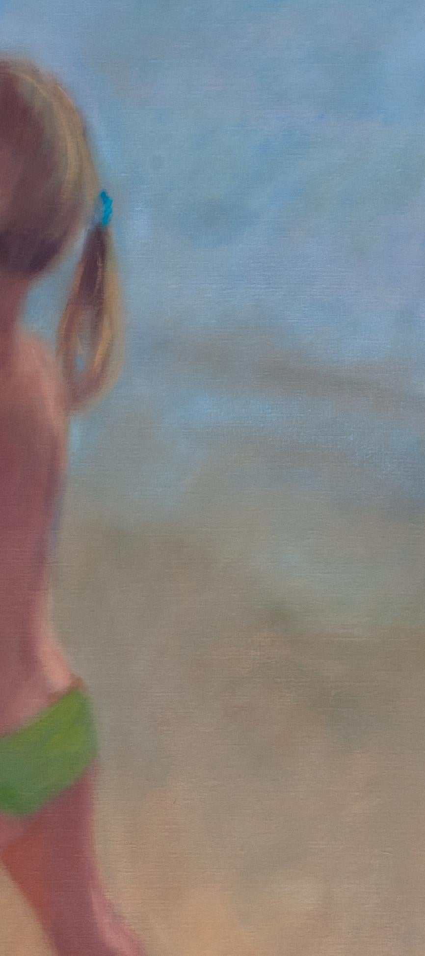 ''Niña en la playa'' Pintura contemporánea de una niña en la playa - Figurative Painting Marrón de Christine van der Cingel