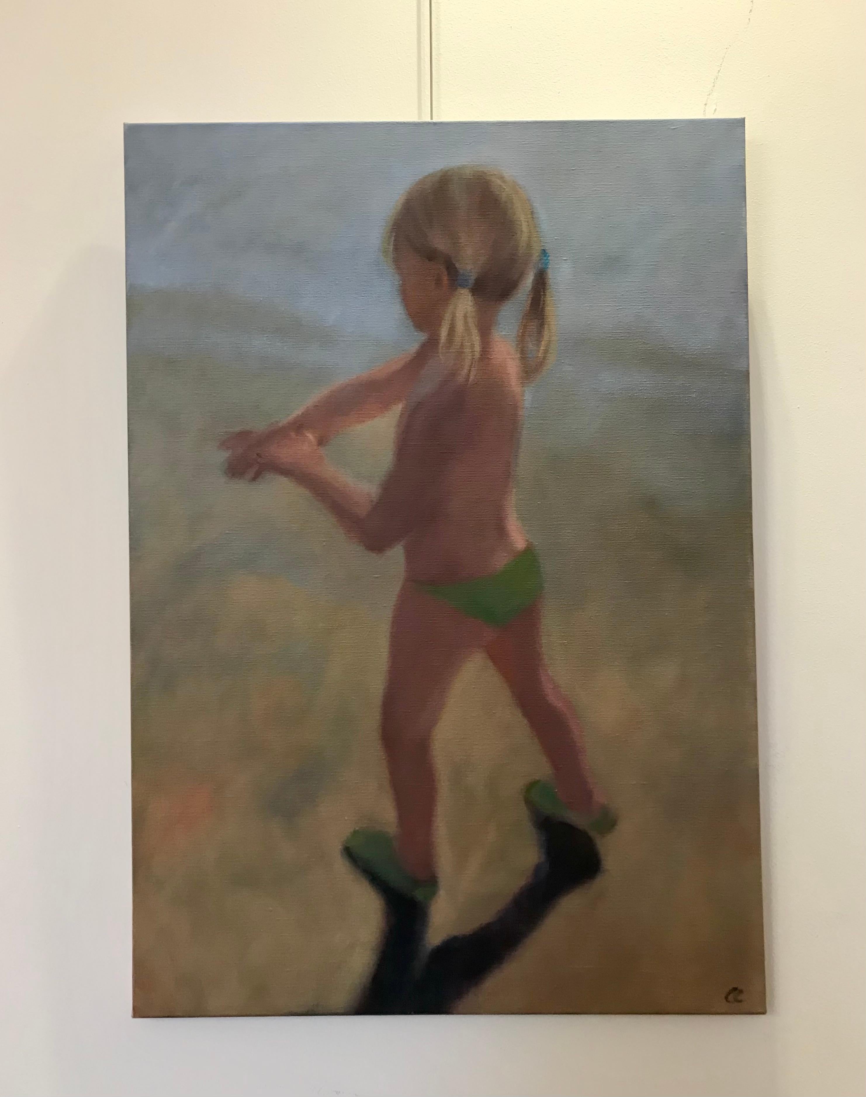 ''Niña en la playa'' Pintura contemporánea de una niña en la playa 1