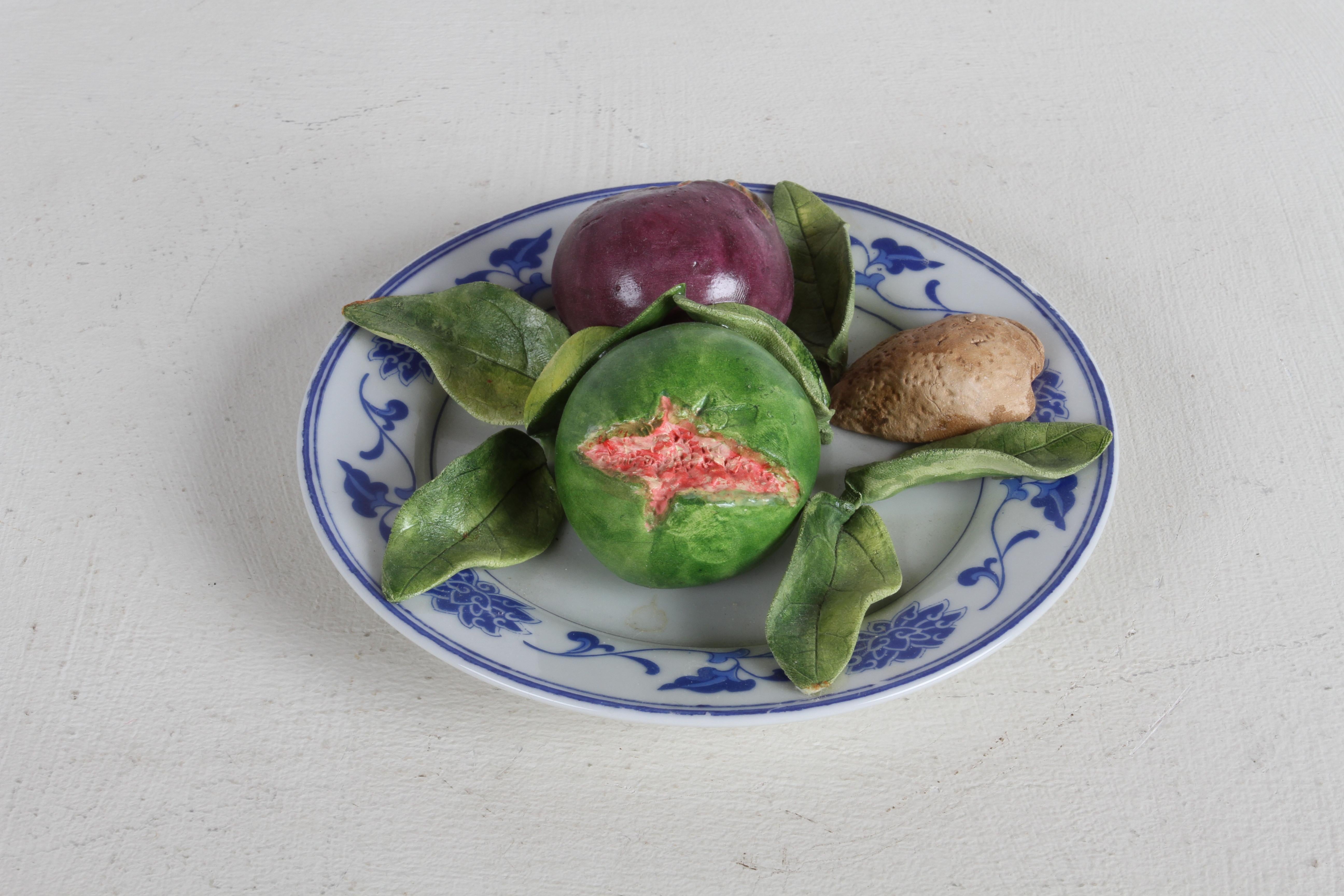 Christine Viennet France Trompe L'oeil Hand Crafted Art Plate - Star Apple Fruit In Good Condition For Sale In St. Louis, MO