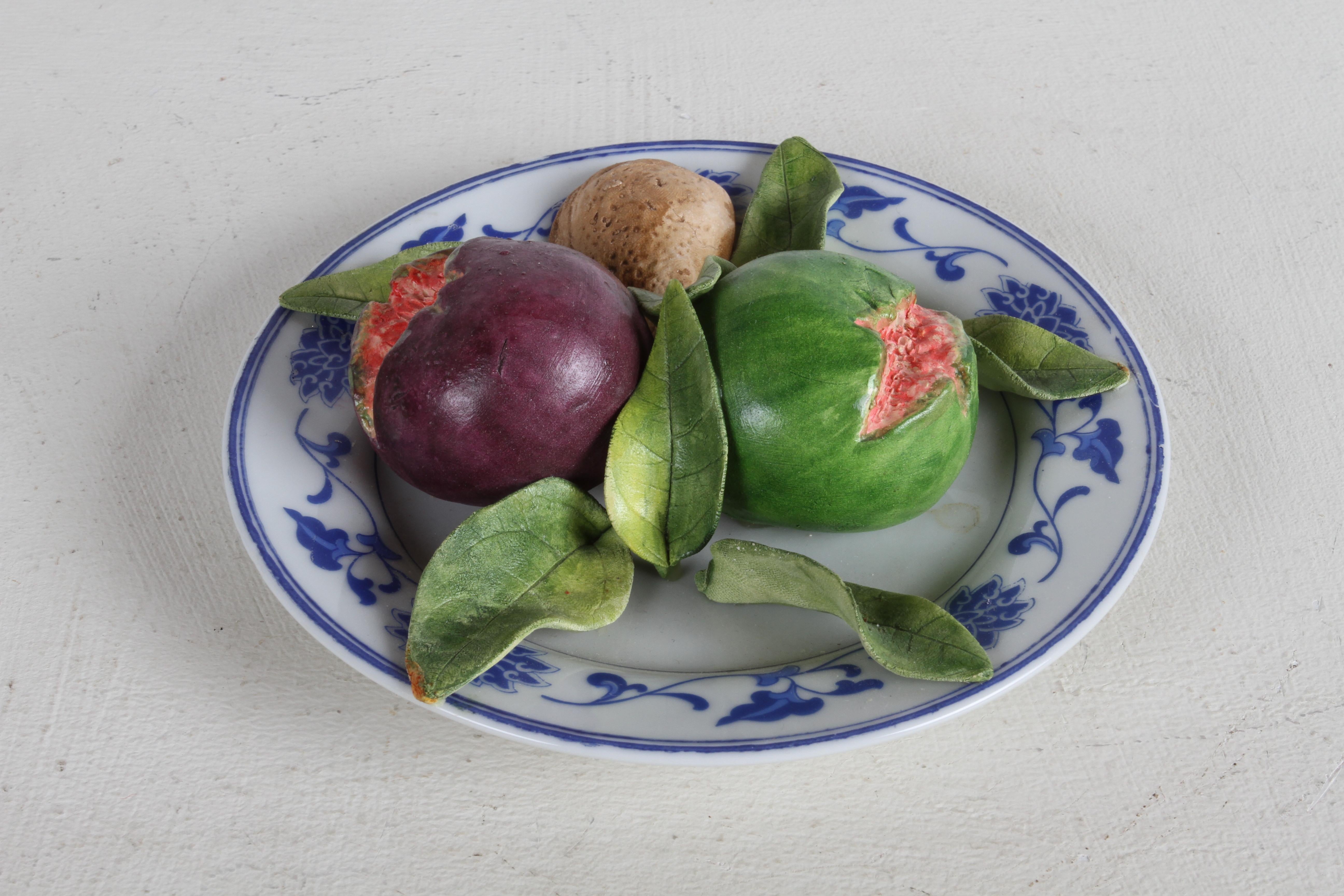Late 20th Century Christine Viennet France Trompe L'oeil Hand Crafted Art Plate - Star Apple Fruit For Sale
