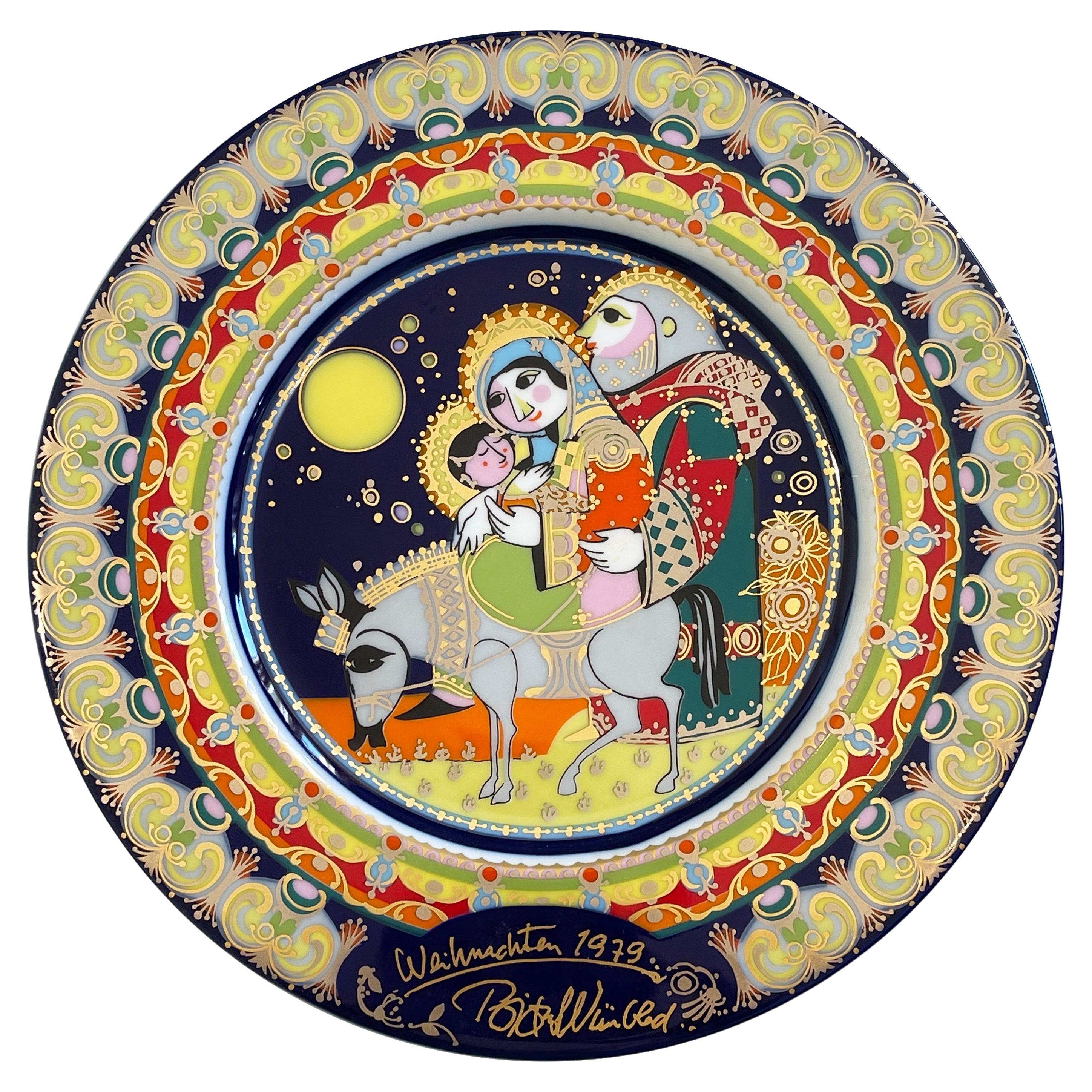 Plato de pared Navidad 1979 de Wiinblad, porcelana dorada pintada a mano, Rosenthal