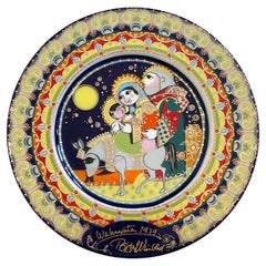 Piatto da parete Natale 1979 di Wiinblad, Porcellana dorata dipinta a mano, Rosenthal