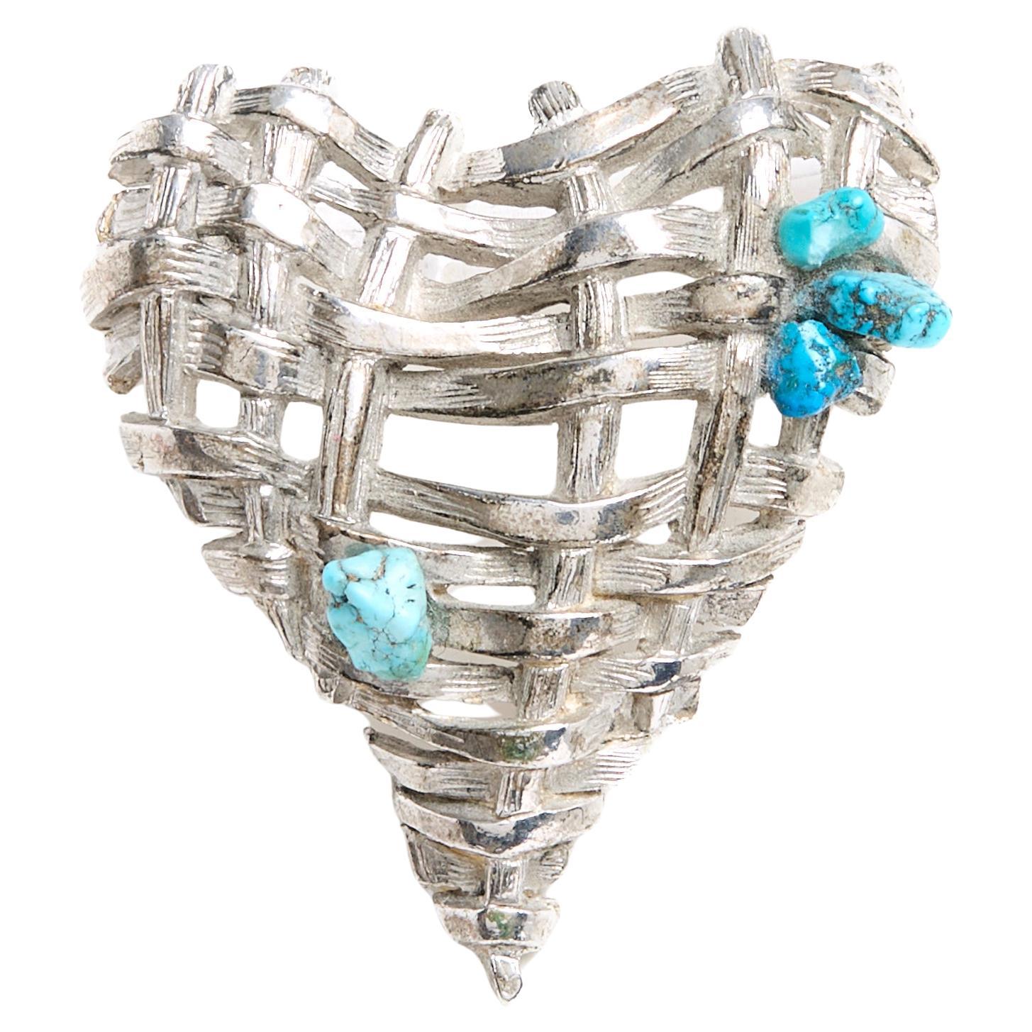 Christmas 1999 Christian Lacroix Couture Silver Turquoise Heart For Sale