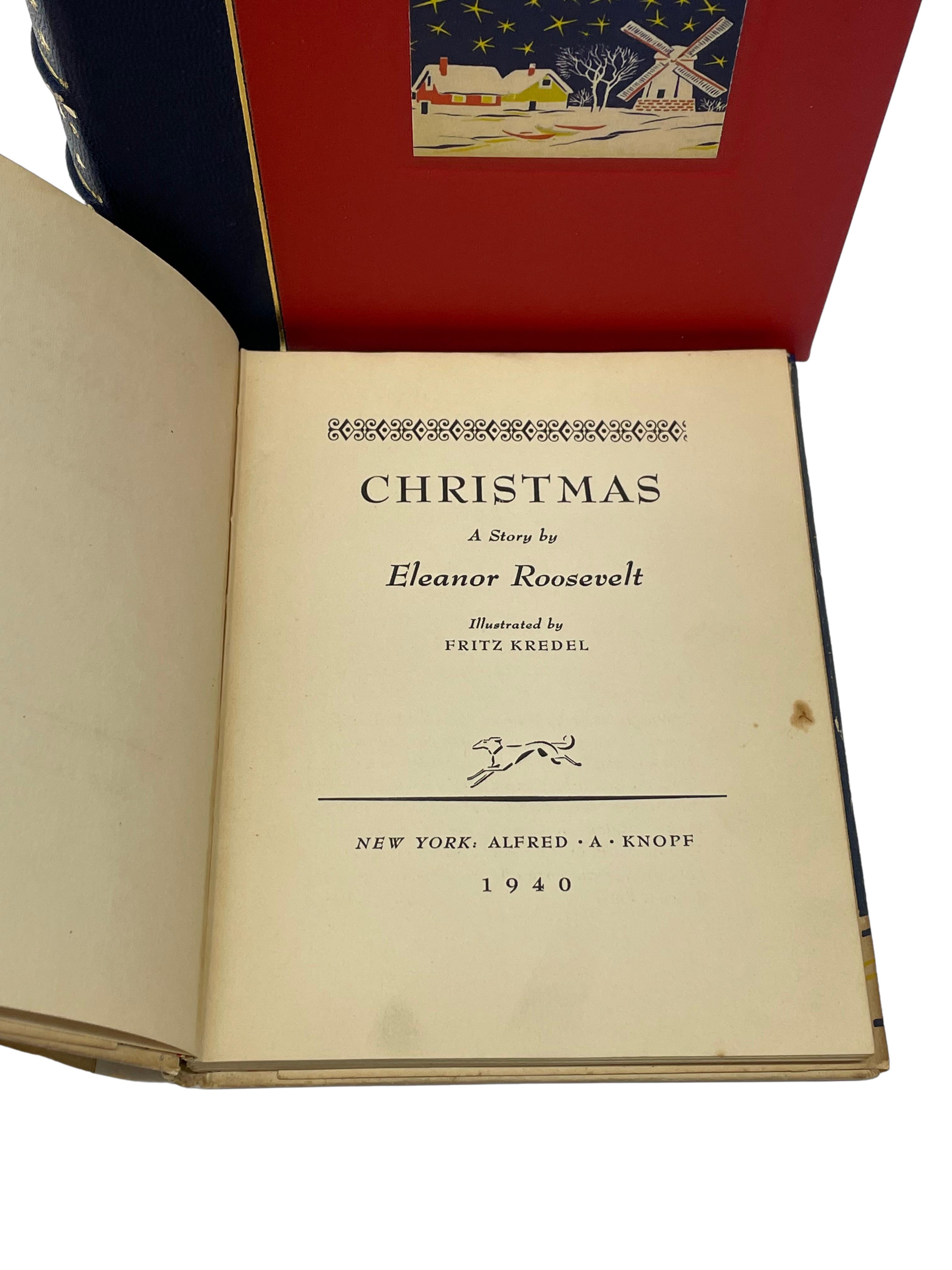 Roosevelt, Eleanor. Christmas: A Story. New York: Alfred A. Knopf: 1940. First Edition. Signed by Roosevelt. Twelvemo, in its colorful original dust jacket. Presented with a custom archival clamshell. 

This is a beautiful first edition printing
