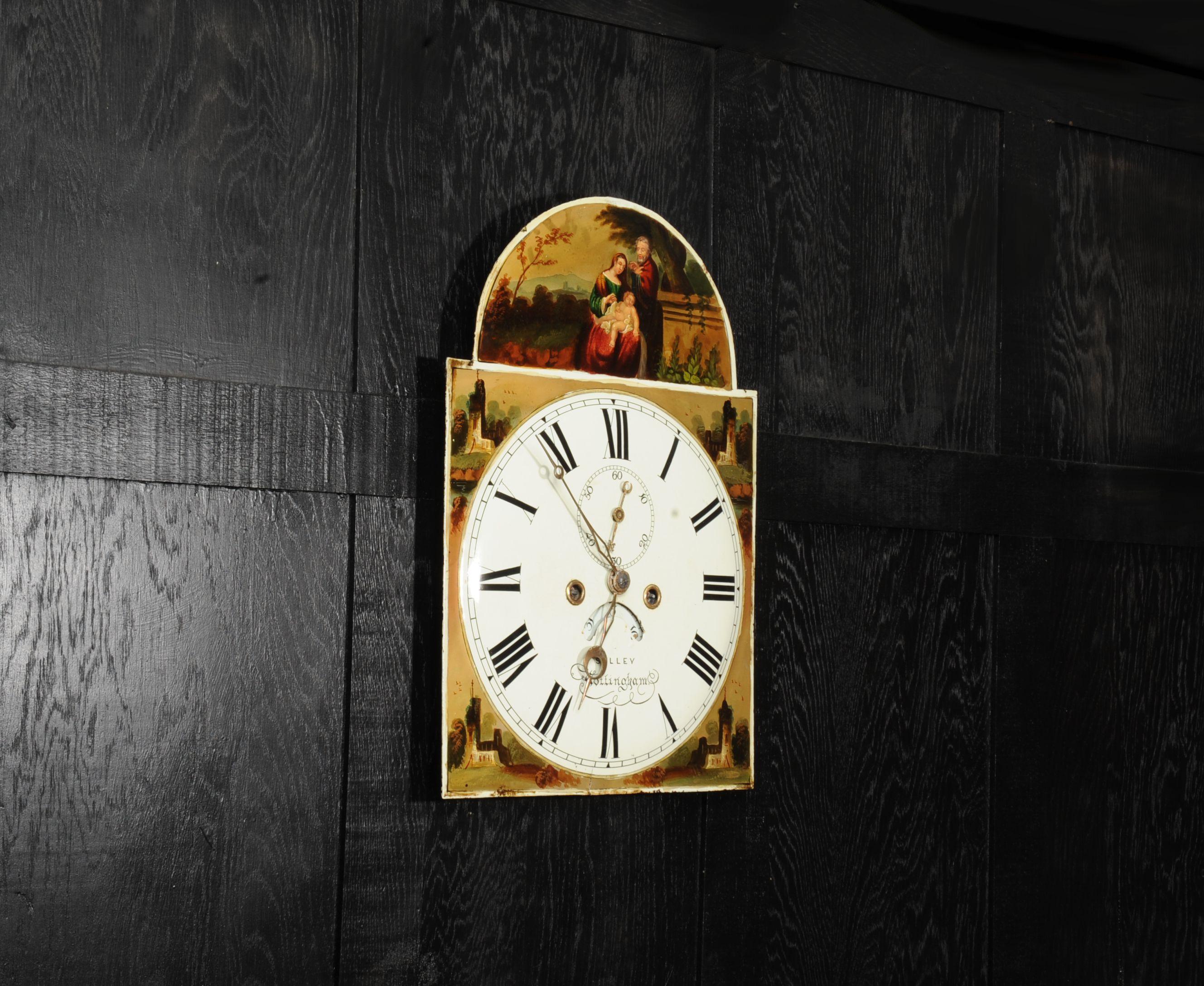Antikes englisches Weihnachts-Uhr-Zifferblatt-Gesicht aus Eisen – seltenes Zifferblatt der Heiligen Familie – Arbeit im Angebot 5