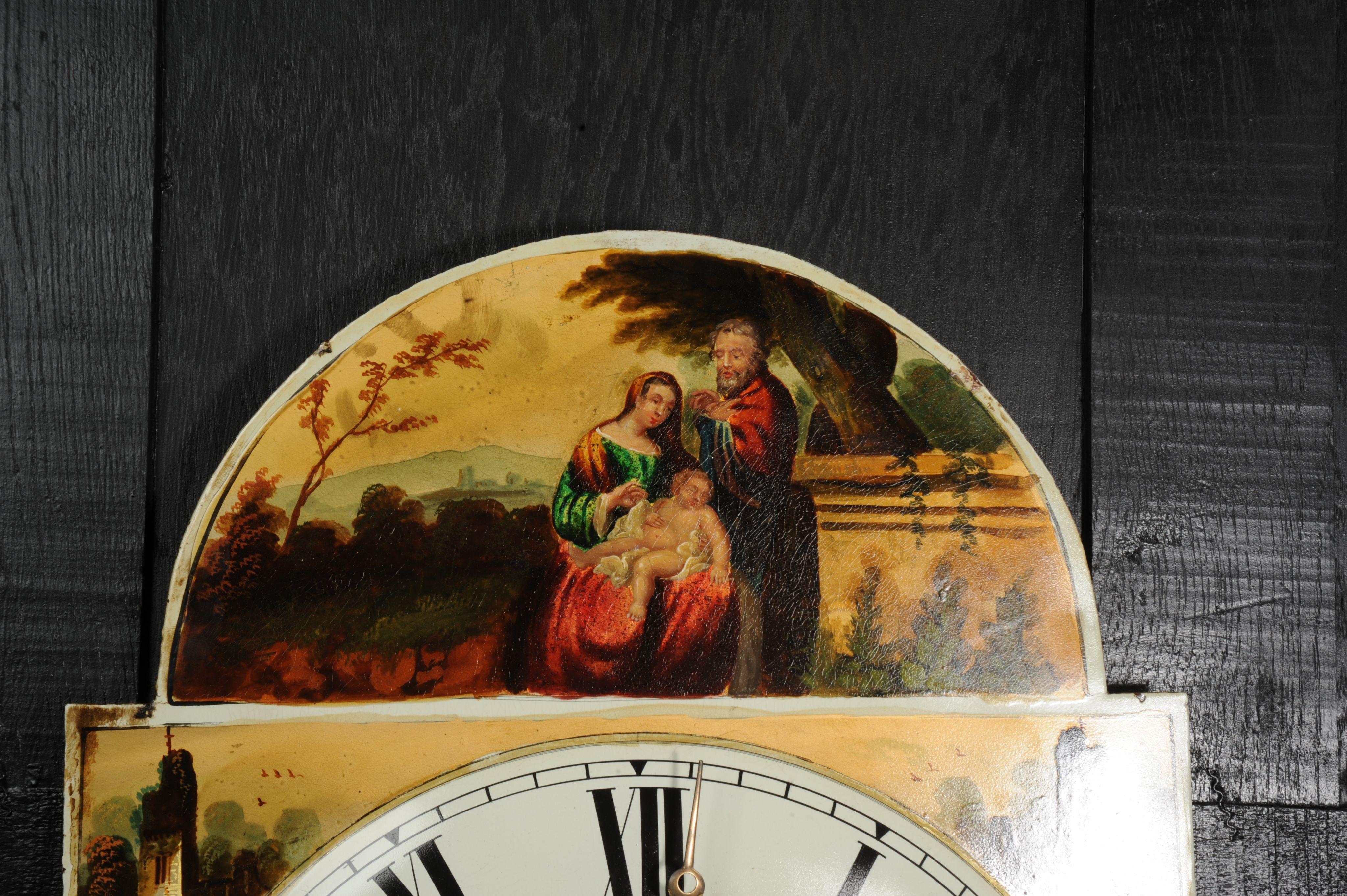 Folk Art Christmas Antique English Iron Clock Dial Face - Rare Holy Family Dial - Working For Sale