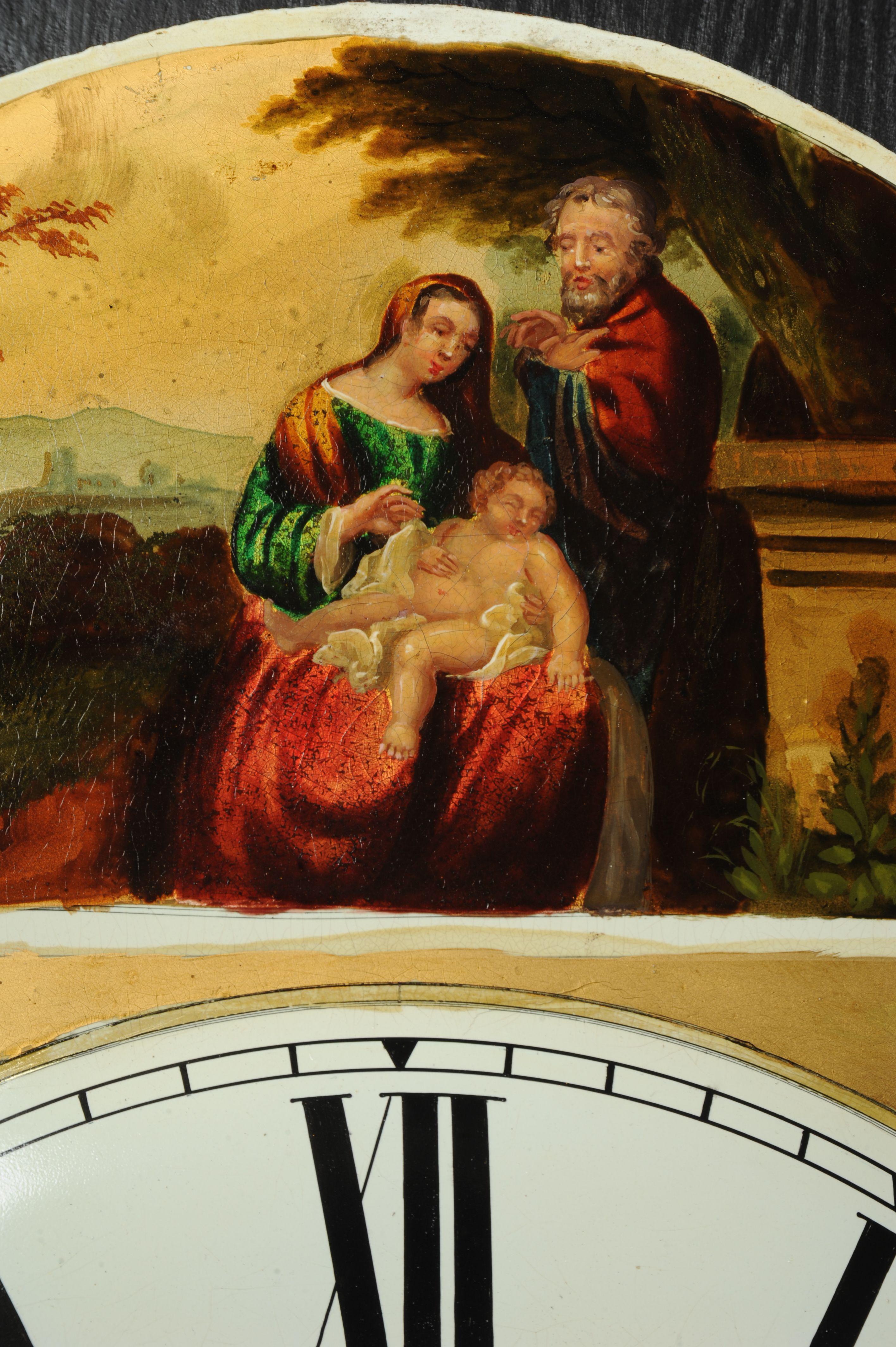 Antikes englisches Weihnachts-Uhr-Zifferblatt-Gesicht aus Eisen – seltenes Zifferblatt der Heiligen Familie – Arbeit (Britisch) im Angebot