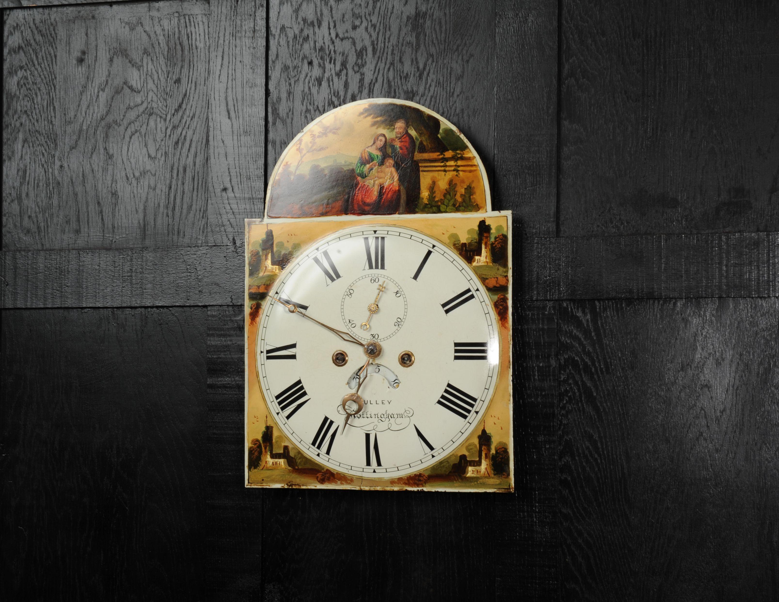 Painted Christmas Antique English Iron Clock Dial Face - Rare Holy Family Dial - Working For Sale