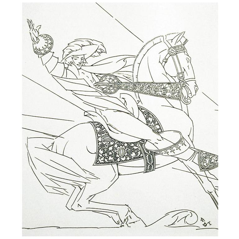 "Christmas Cavalier, " 1925 Drawing by Walter Dorwin Teague For Sale