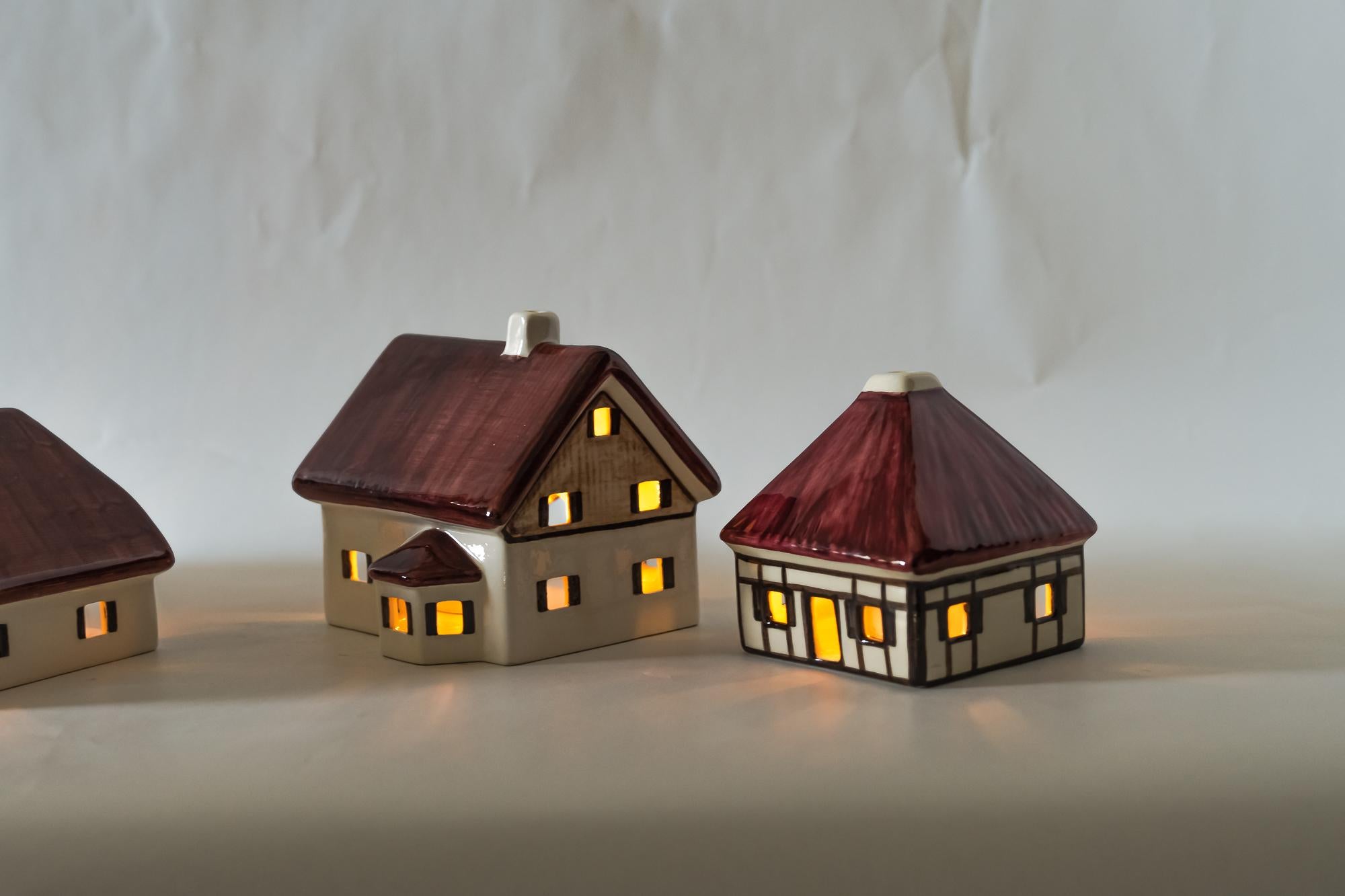 Christmas Ceramic Houses for Candle Light Deco in Shape of a Village Around 1970 For Sale 6