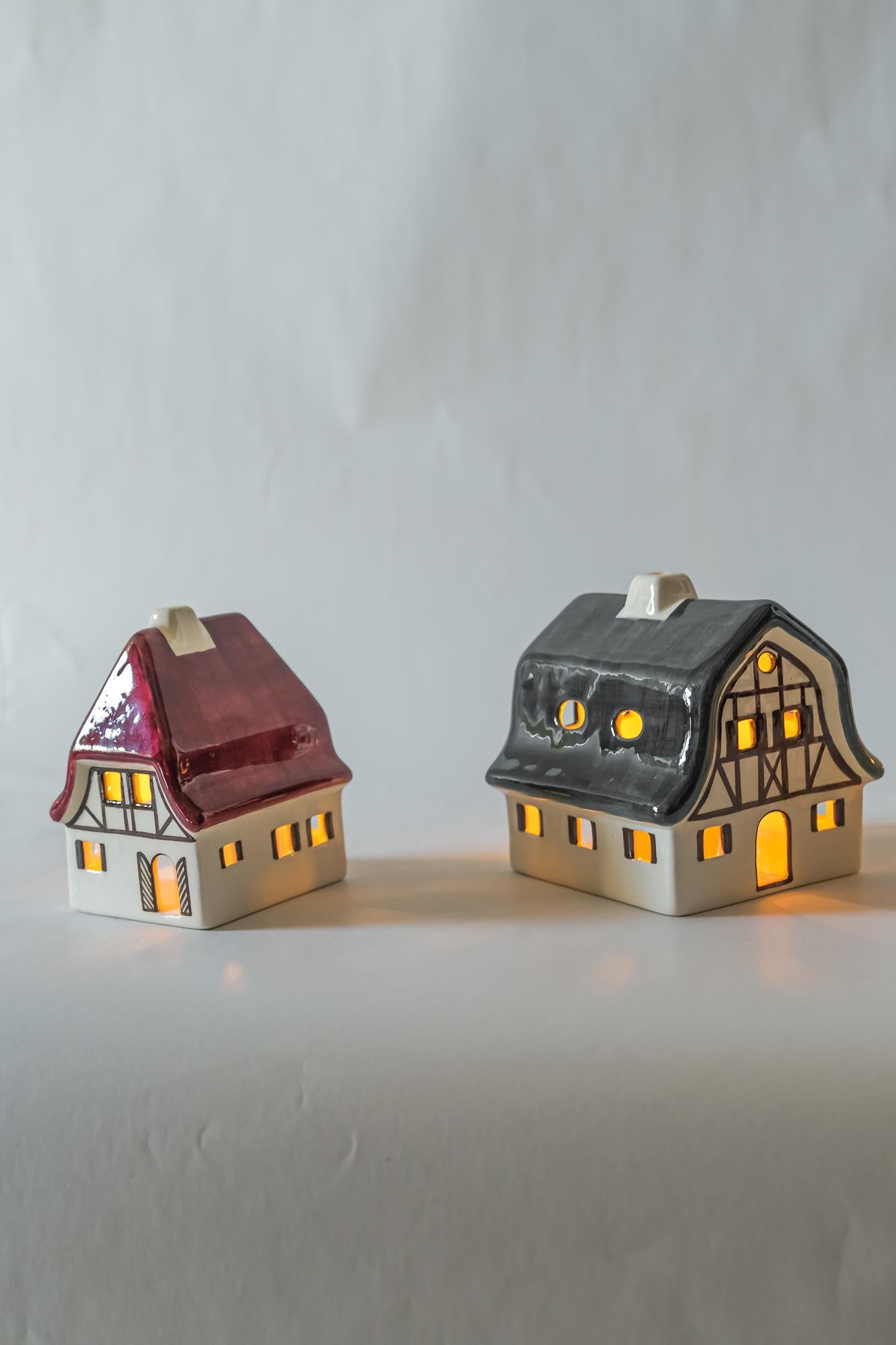Christmas Ceramic Houses for Candle Light Deco in Shape of a Village Around 1970 For Sale 7