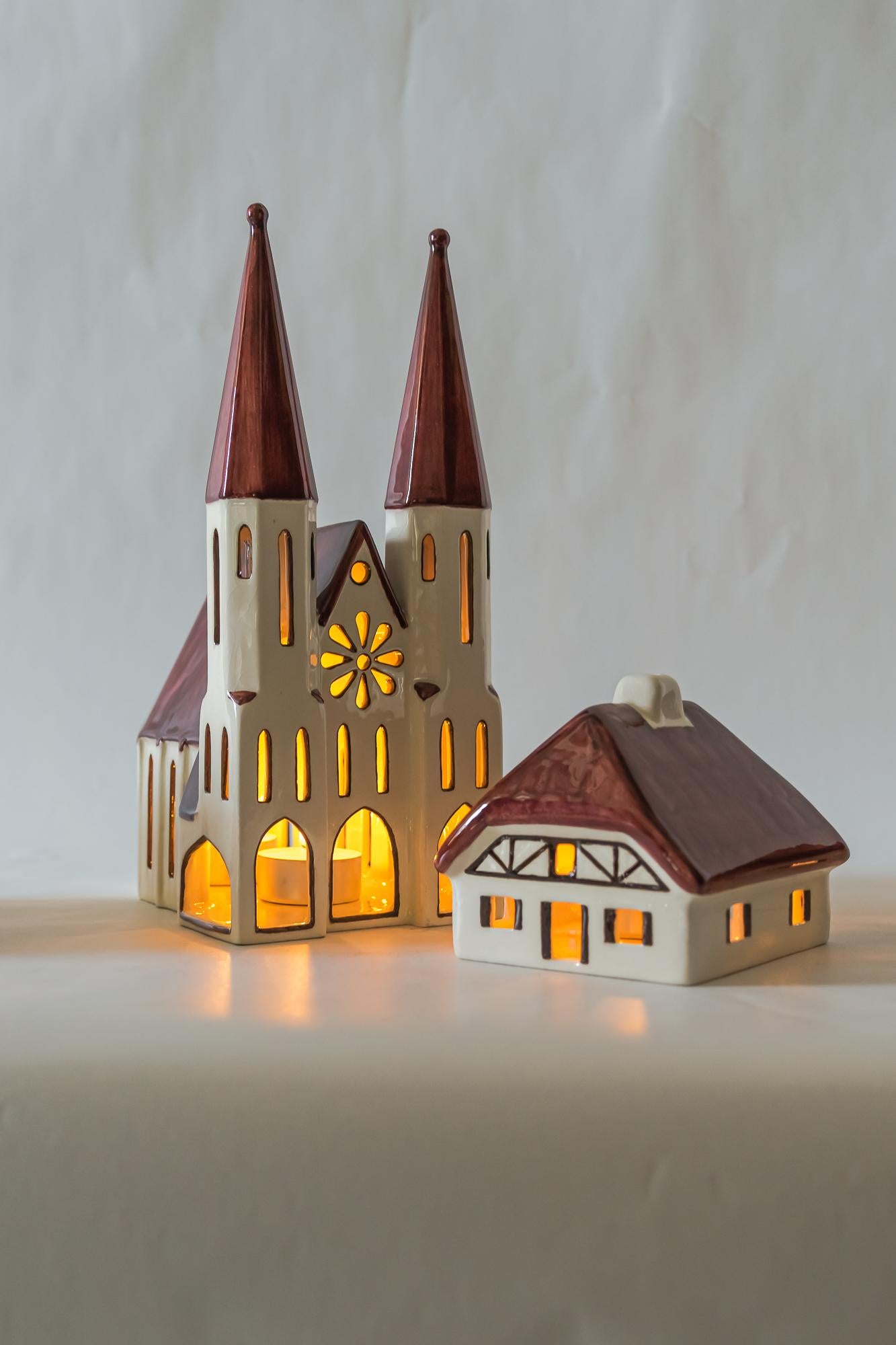 Christmas Ceramic Houses for Candle Light Deco in Shape of a Village Around 1970 For Sale 8