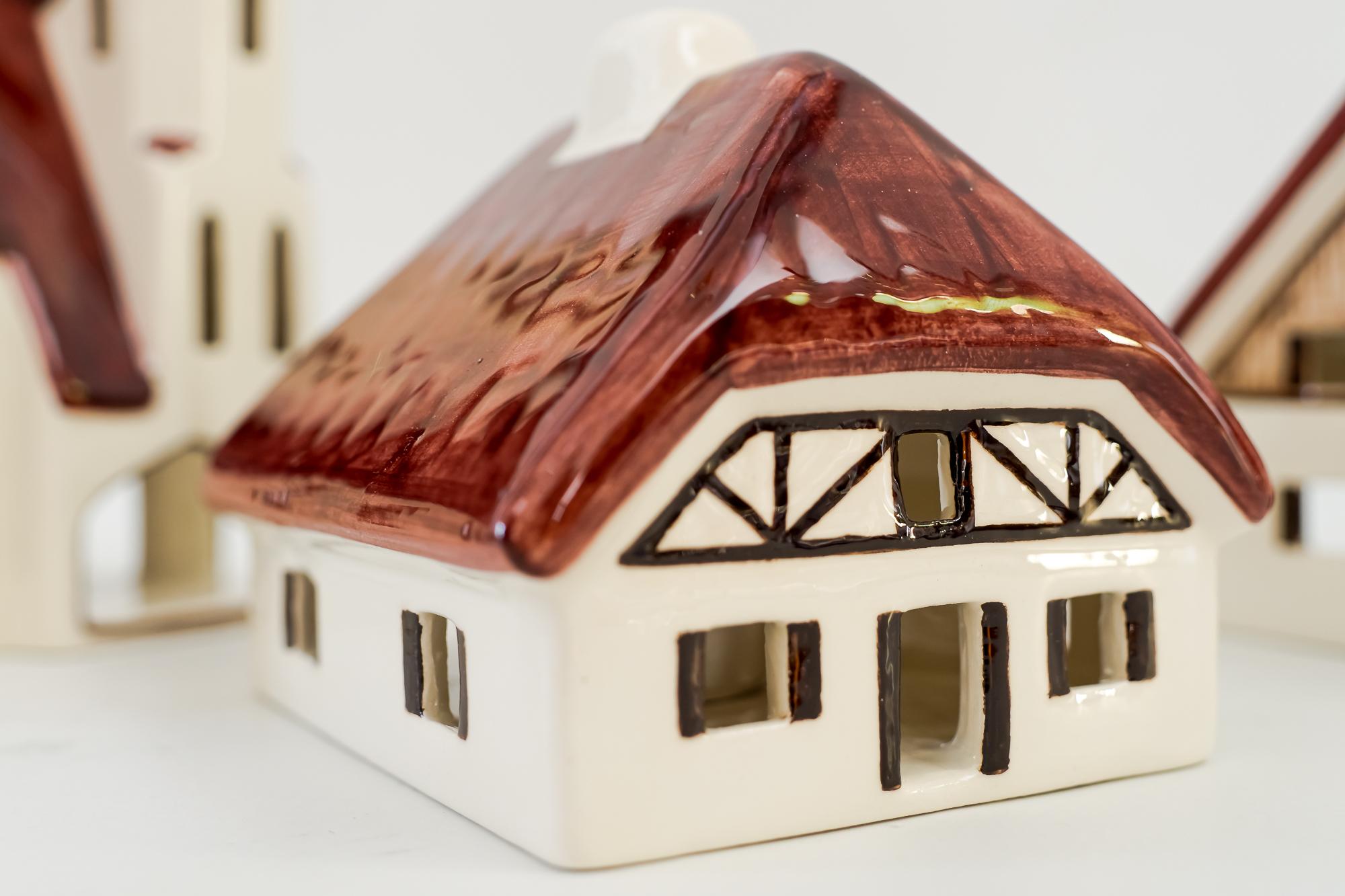 Christmas Ceramic Houses for Candle Light Deco in Shape of a Village Around 1970 For Sale 11
