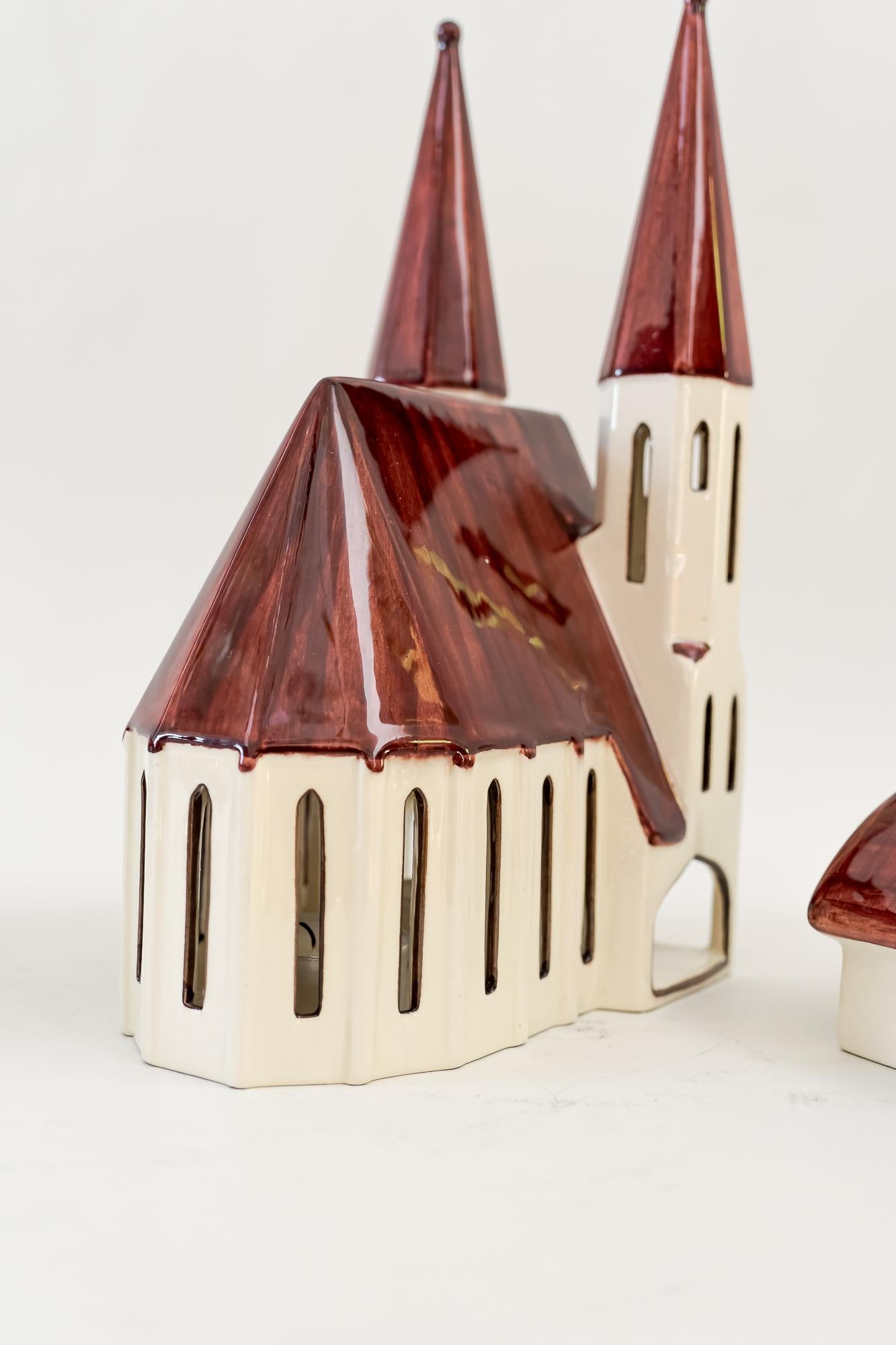 Christmas Ceramic Houses for Candle Light Deco in Shape of a Village Around 1970 For Sale 12