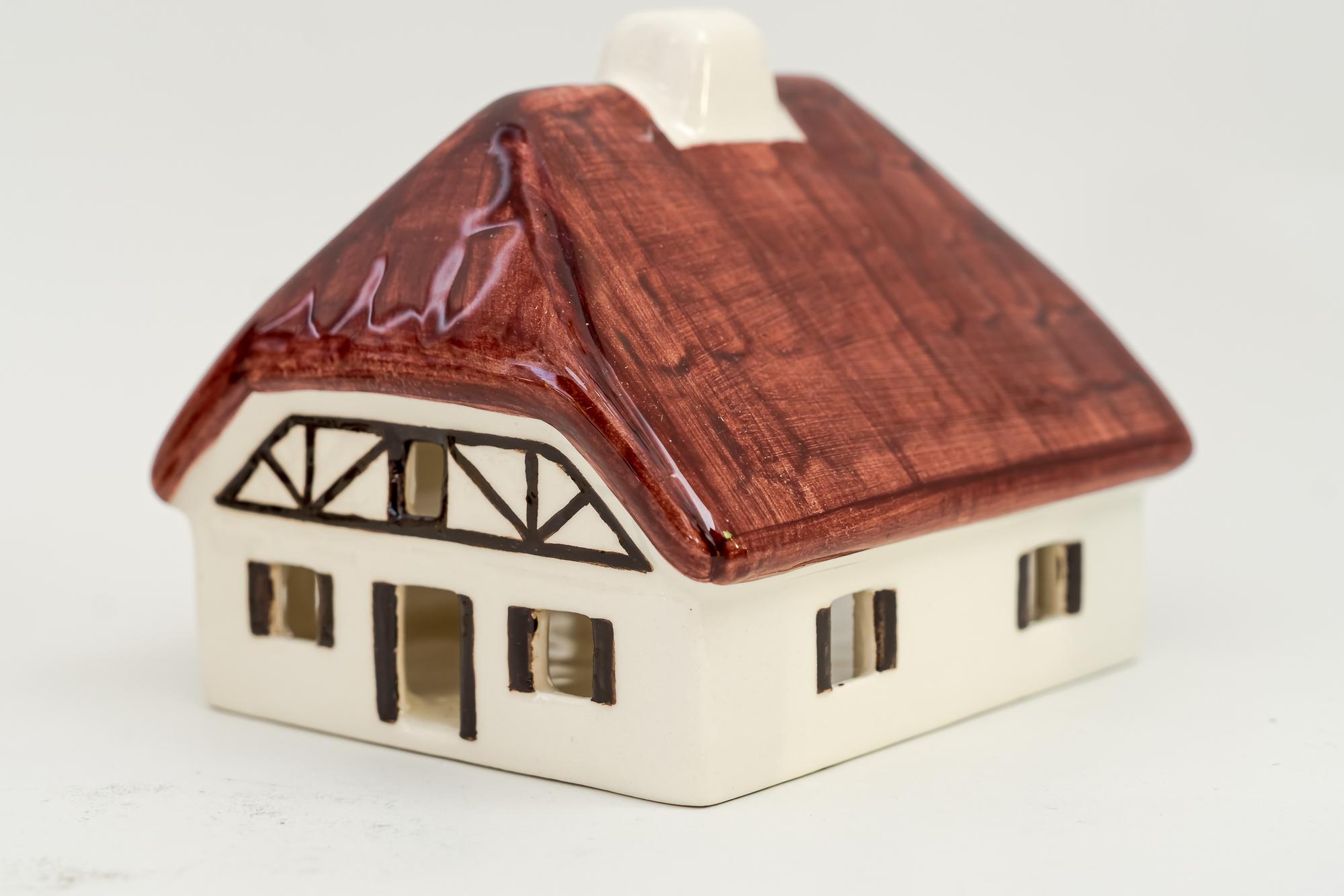 German Christmas Ceramic Houses for Candle Light Deco in Shape of a Village Around 1970 For Sale