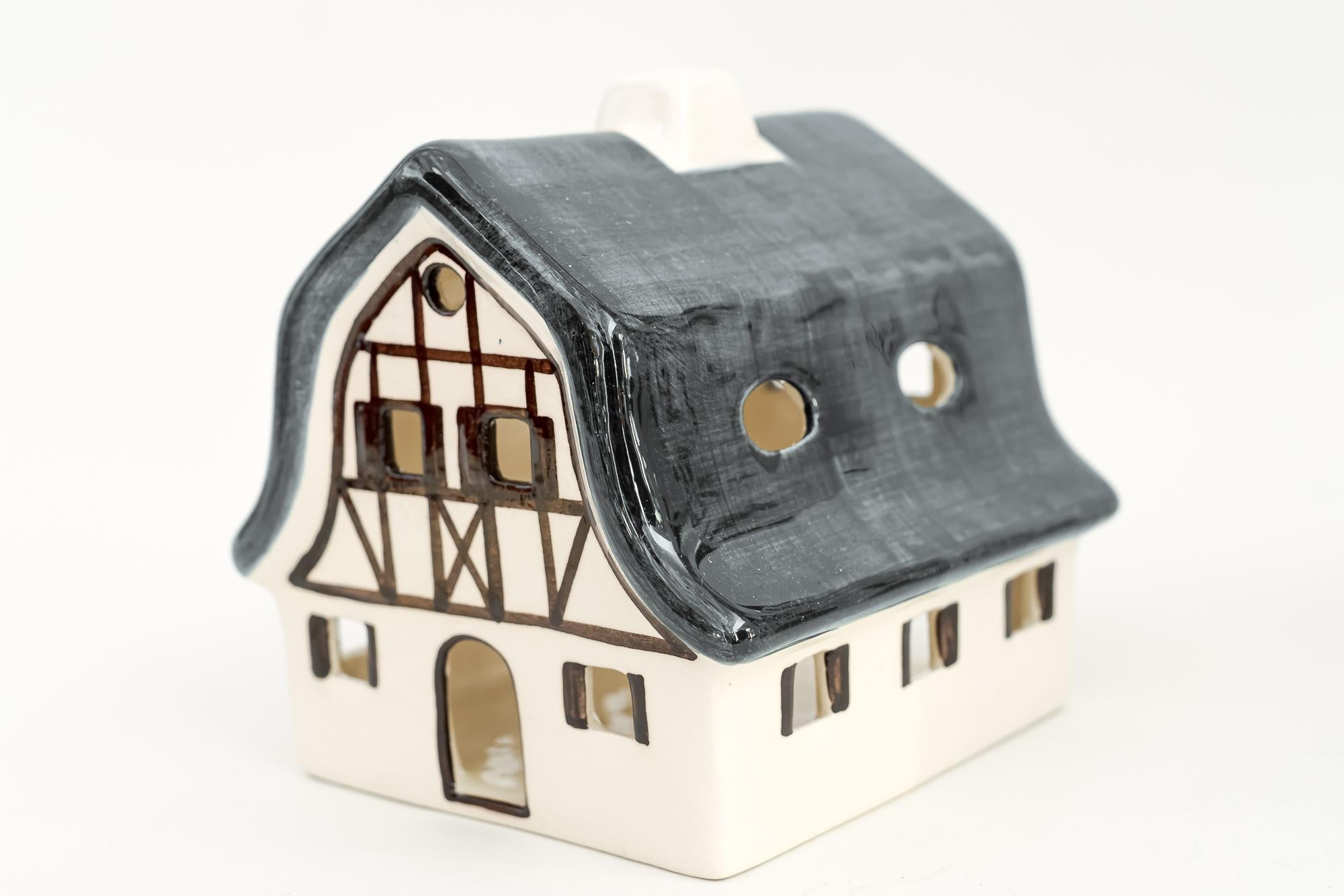 Late 20th Century Christmas Ceramic Houses for Candle Light Deco in Shape of a Village Around 1970 For Sale