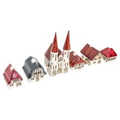 Vintage Christmas Ceramic Houses for Candle Light Deco in Shape of a Village Around 1970