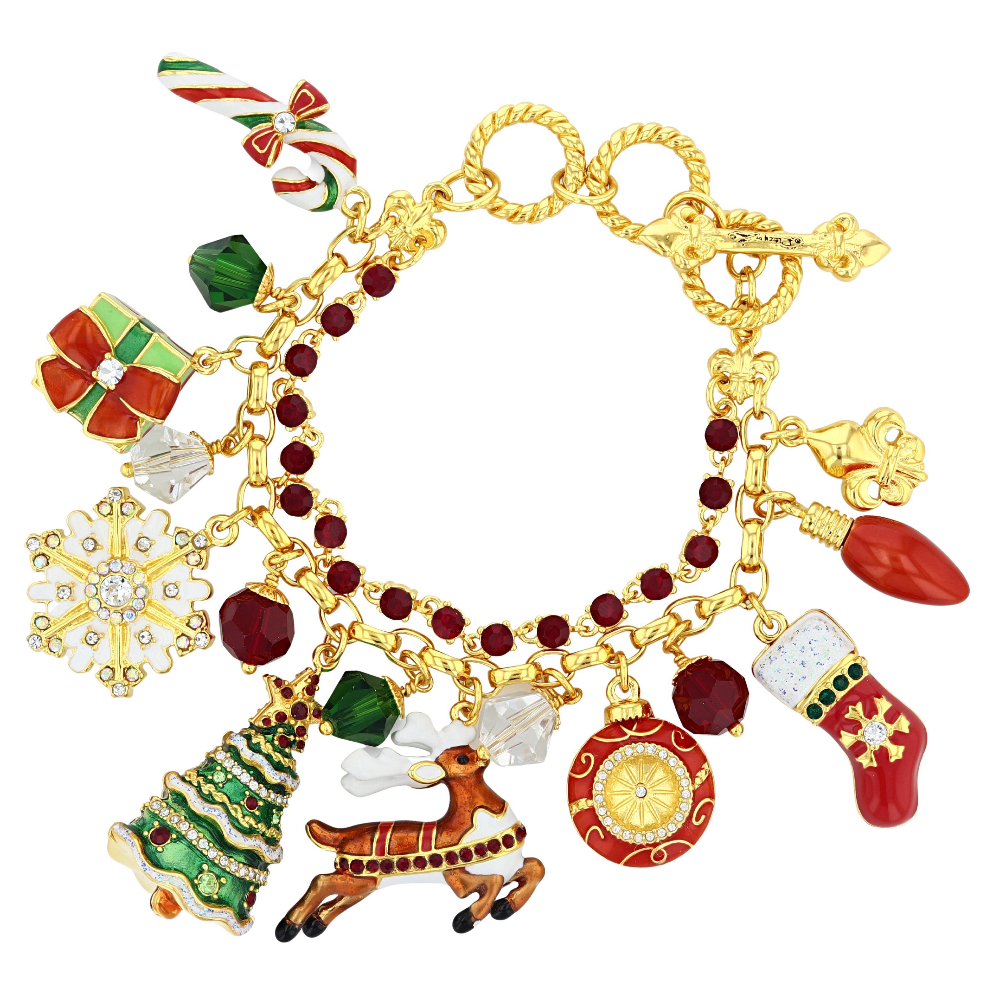 Ritzy Couture DeLuxe Christmas Gift Charm Bracelet by – 22k Gold Layered Brass