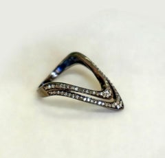 Christmas Gift Chevron Ring 925 Silver Pave Diamond Ring For Engagement Gift
