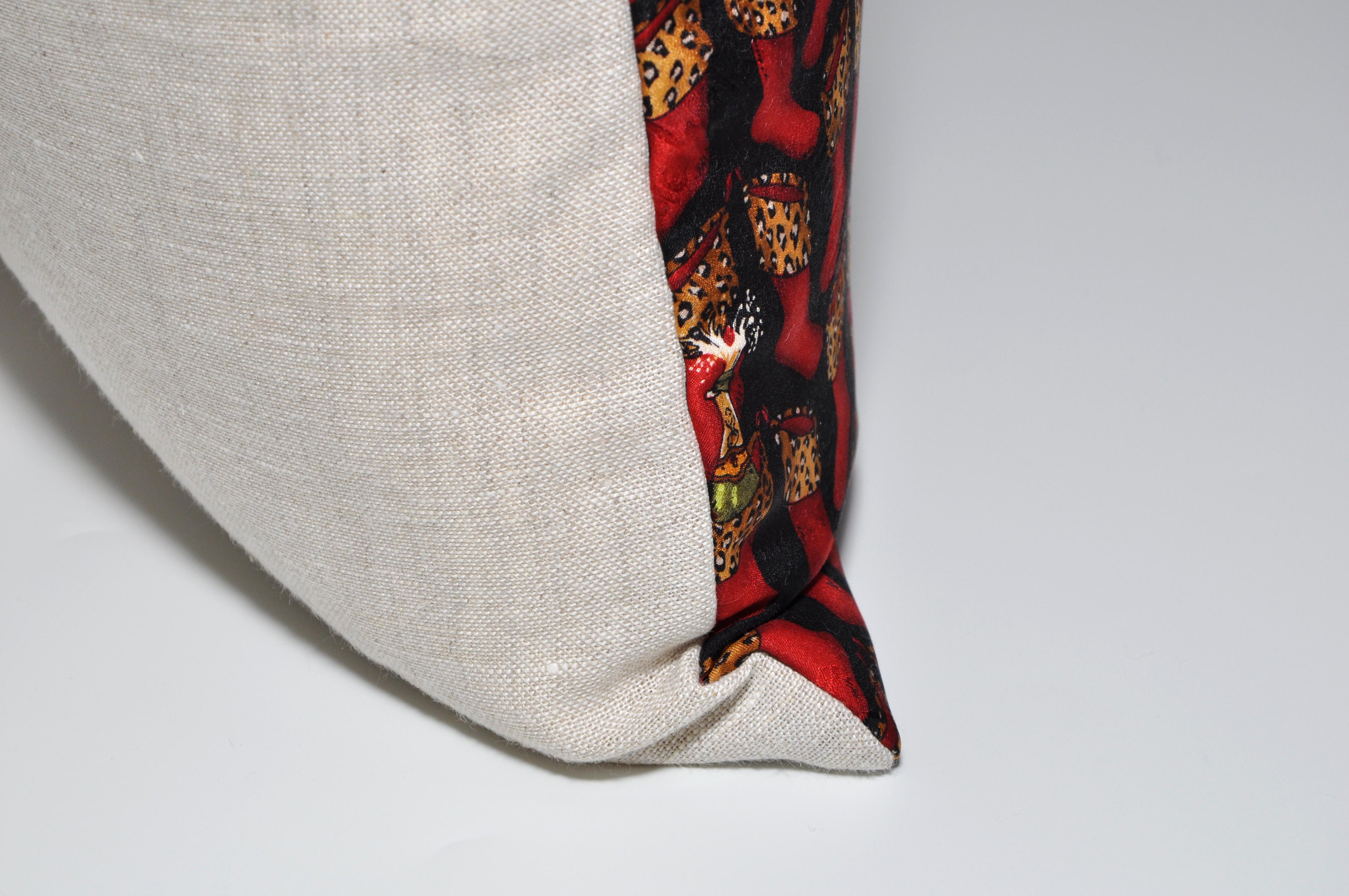 American Christmas Gift, Vintage Nicole Miller Silk Fabric Irish Linen Pillow Stockings For Sale