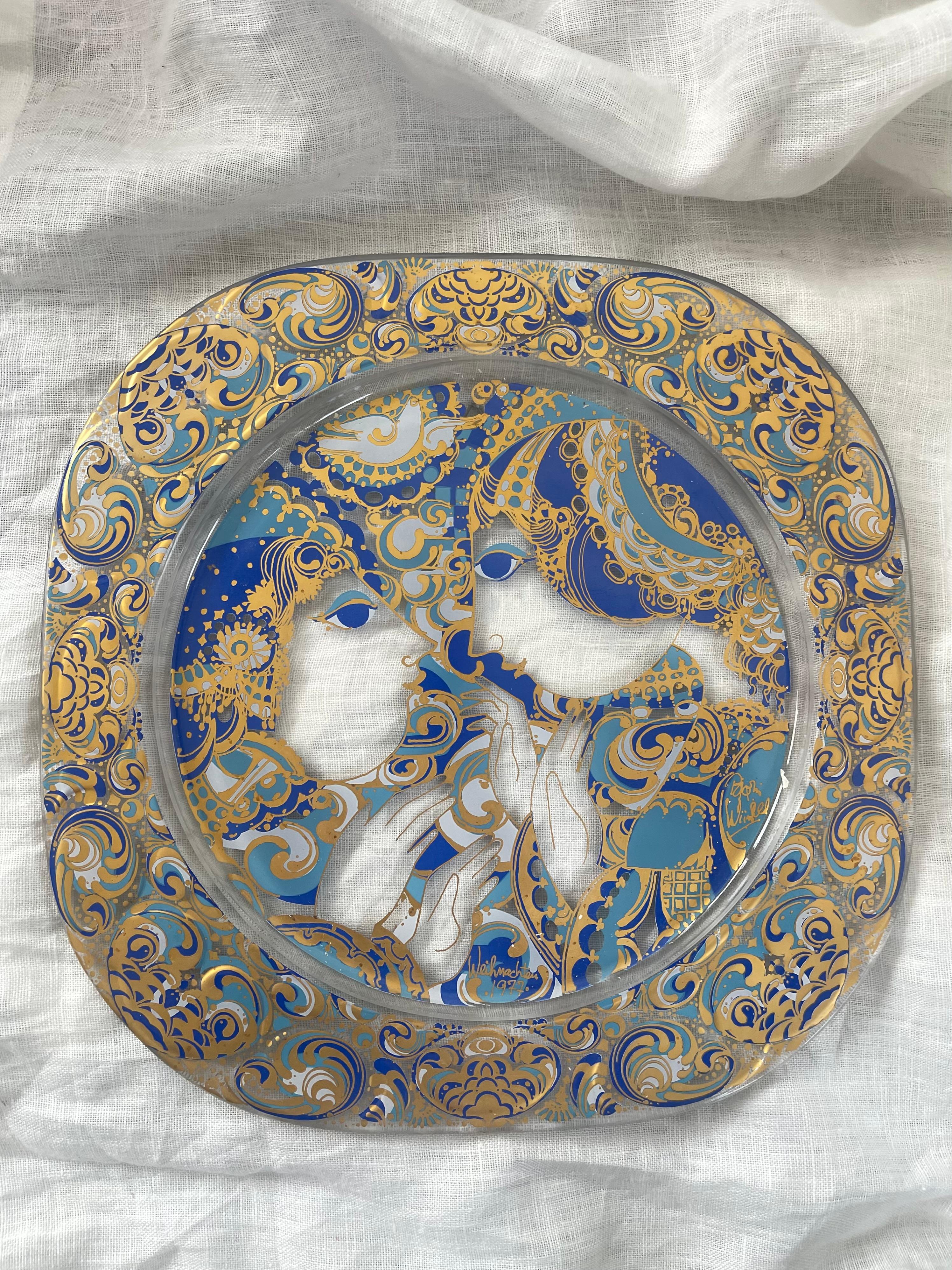 Weihnachtlicher Wandteller aus Glas Bjørn Wiinblad 1977 in limitierter Auflage, für Rosenthal im Angebot 1