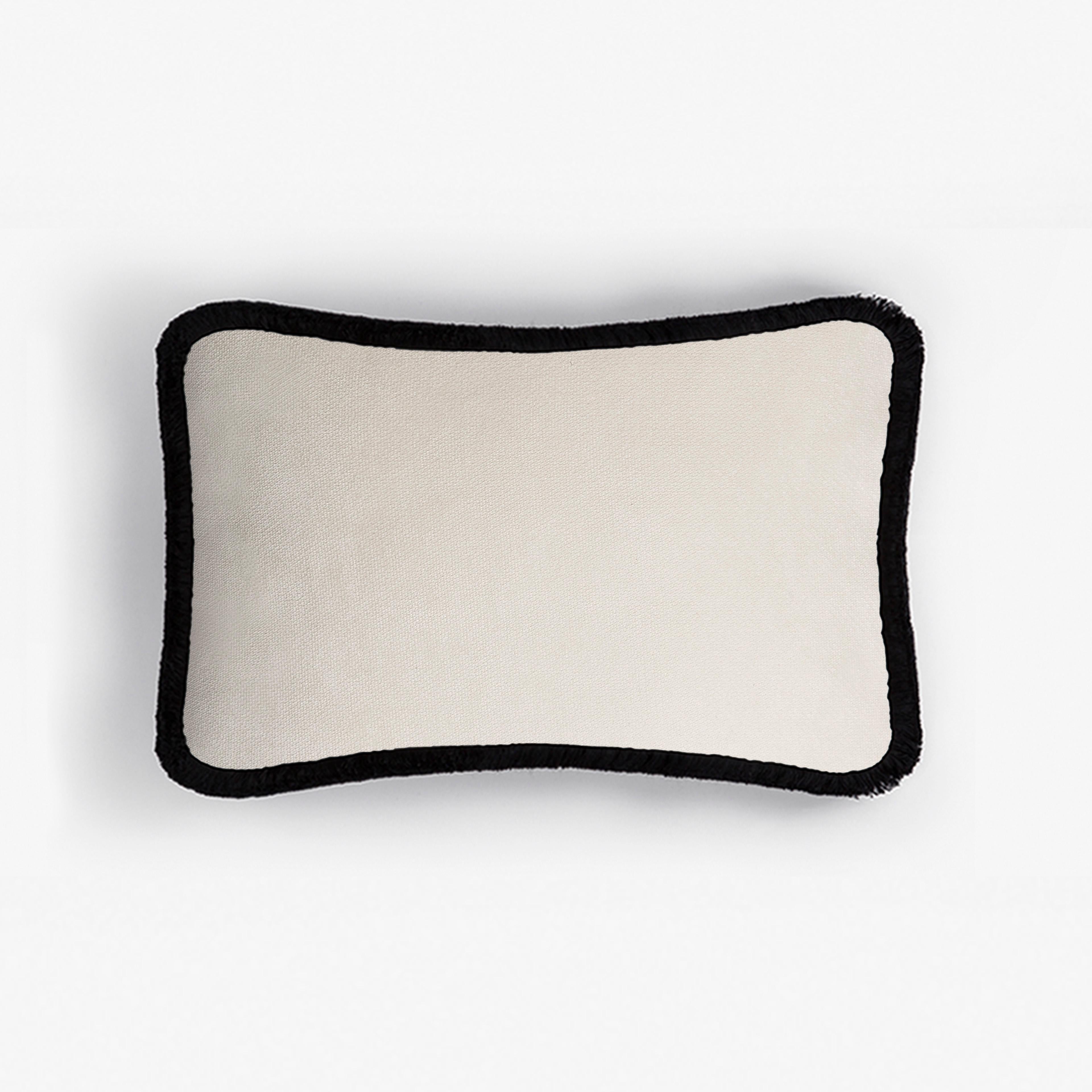 Contemporary Christmas Happy Pillow Red Velvet and White Fringes