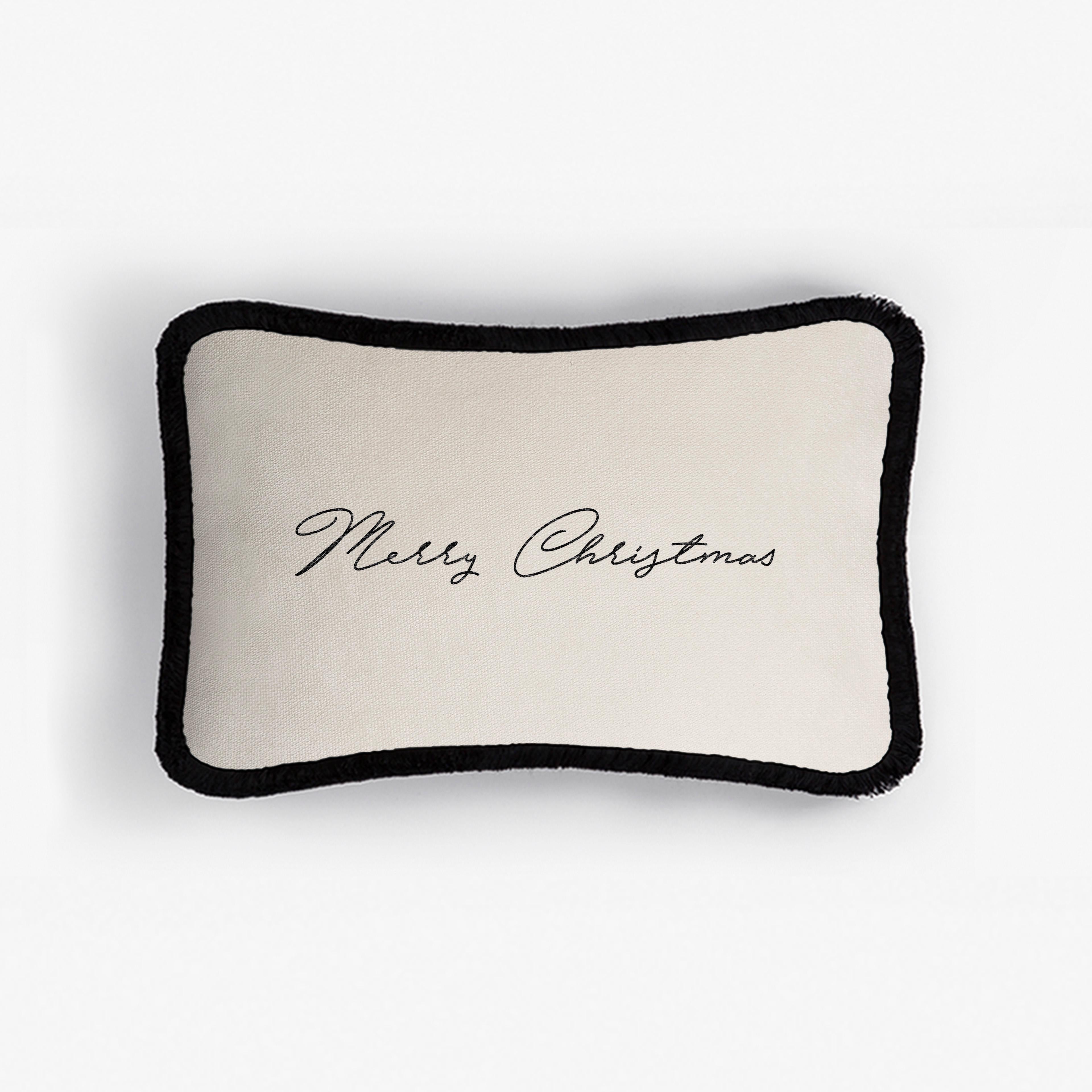 Weihnachts- Happy Pillow aus weißem Samt und weißen Fransen (Baumwolle) im Angebot